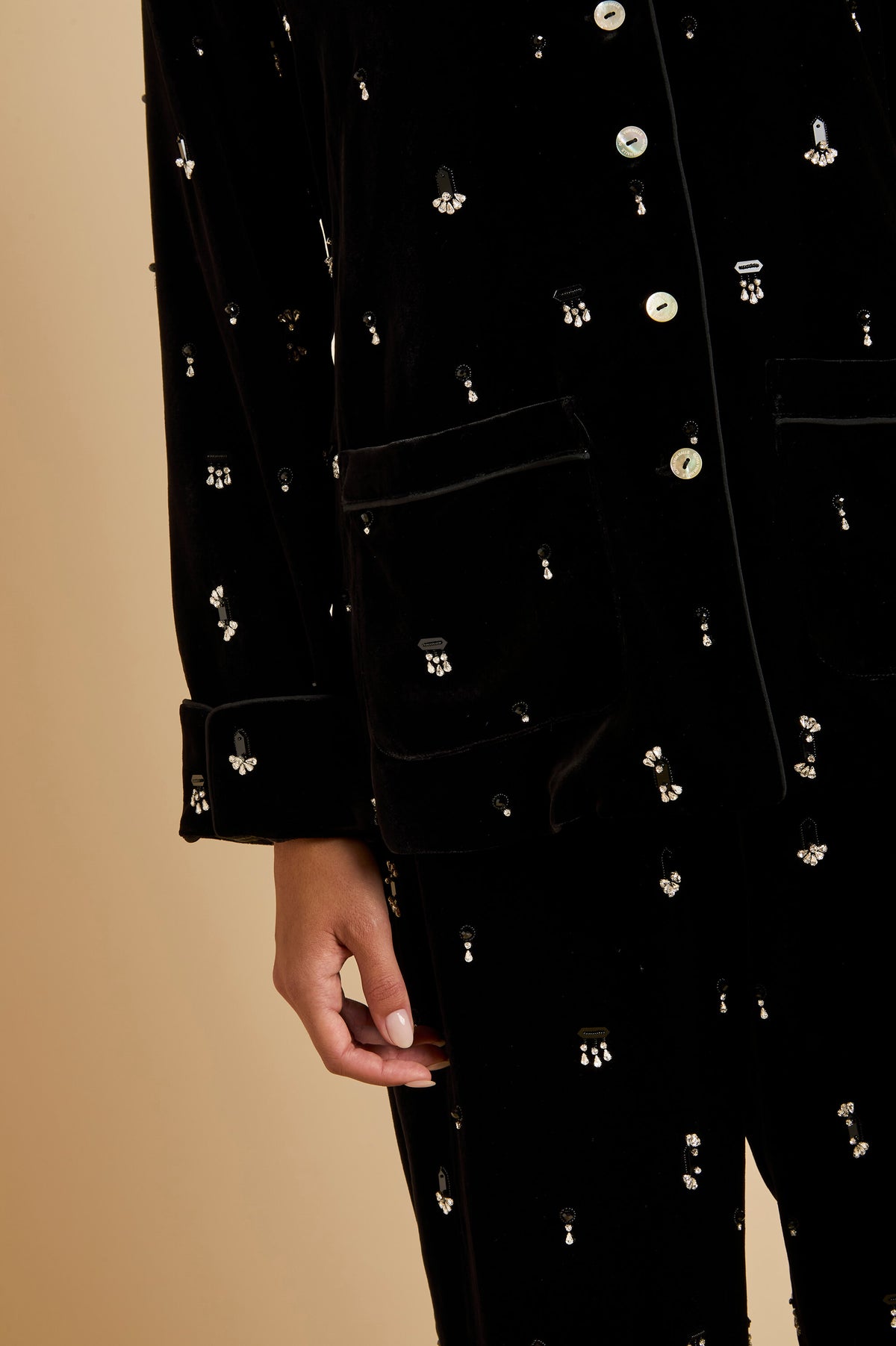 Coco Orlune Black Crystal Pyjamas in Velvet