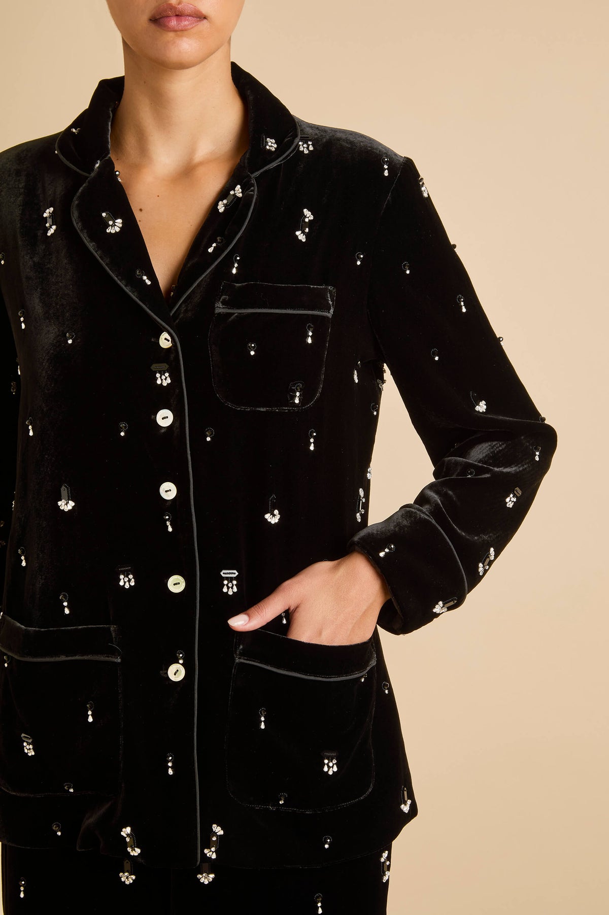 Coco Orlune Black Crystal Pyjamas in Velvet