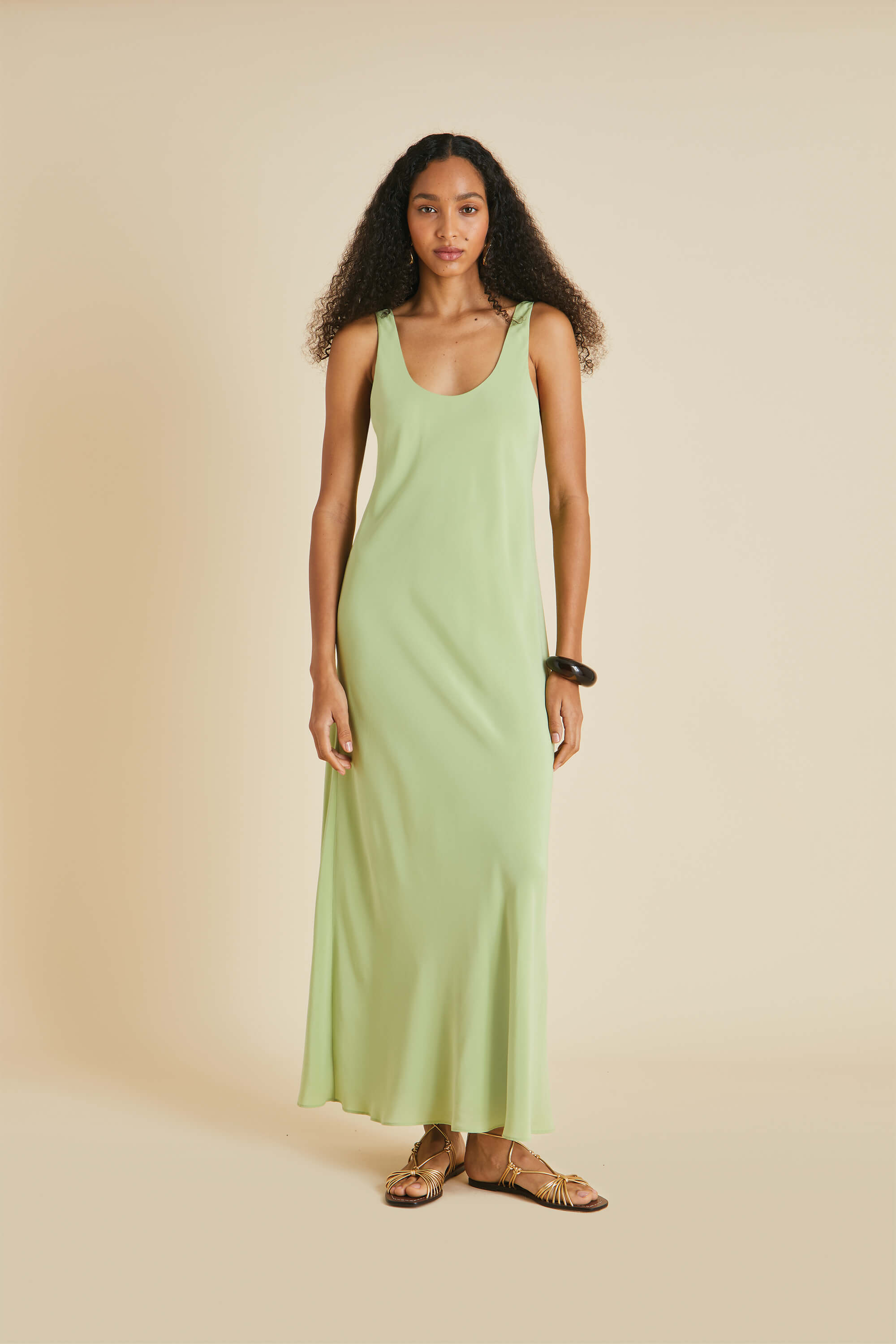 Dali Green Slip Dress in Silk Crêpe de Chine
