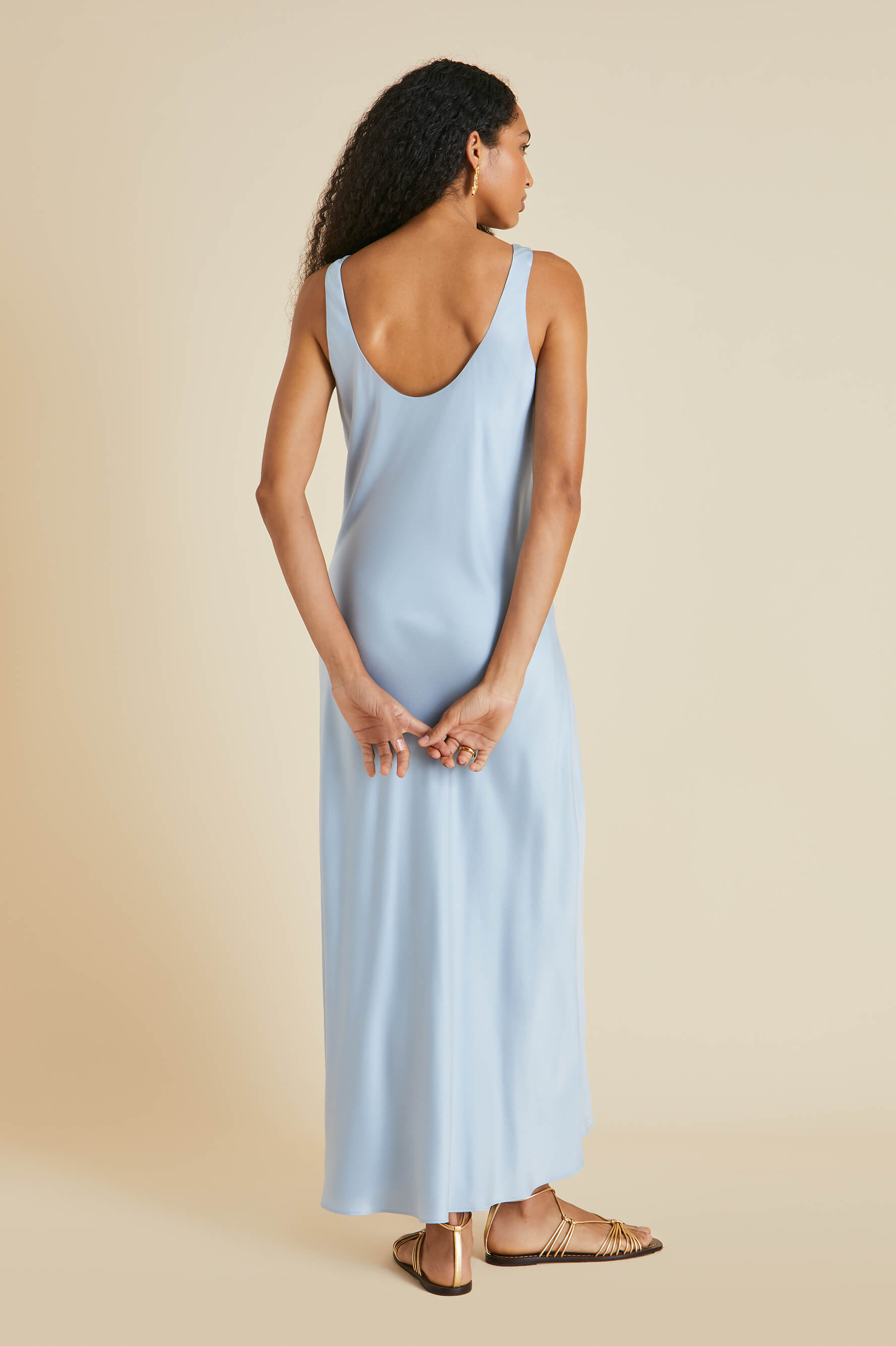 Dali Powder Blue Slip Dress in Sandwashed Silk
