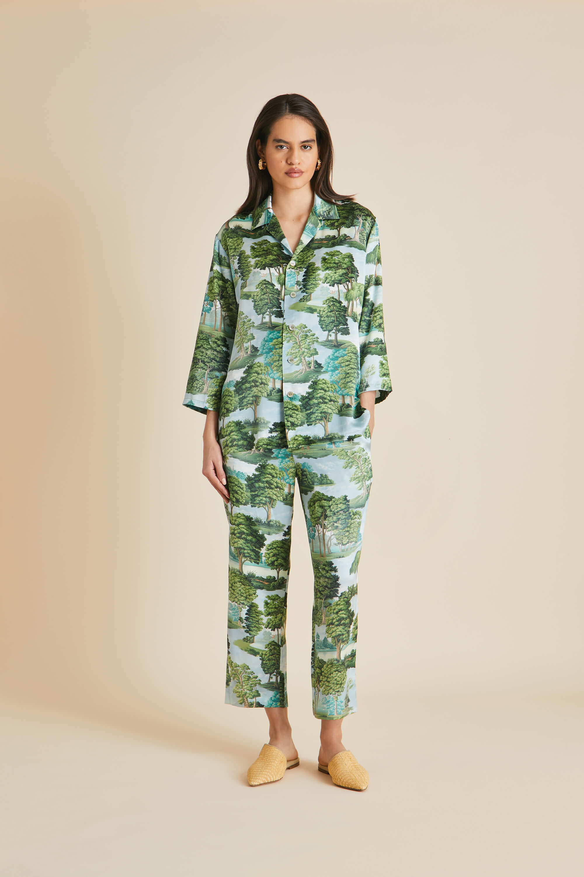 Casablanca Hyde Park Green Pyjamas in Silk Satin