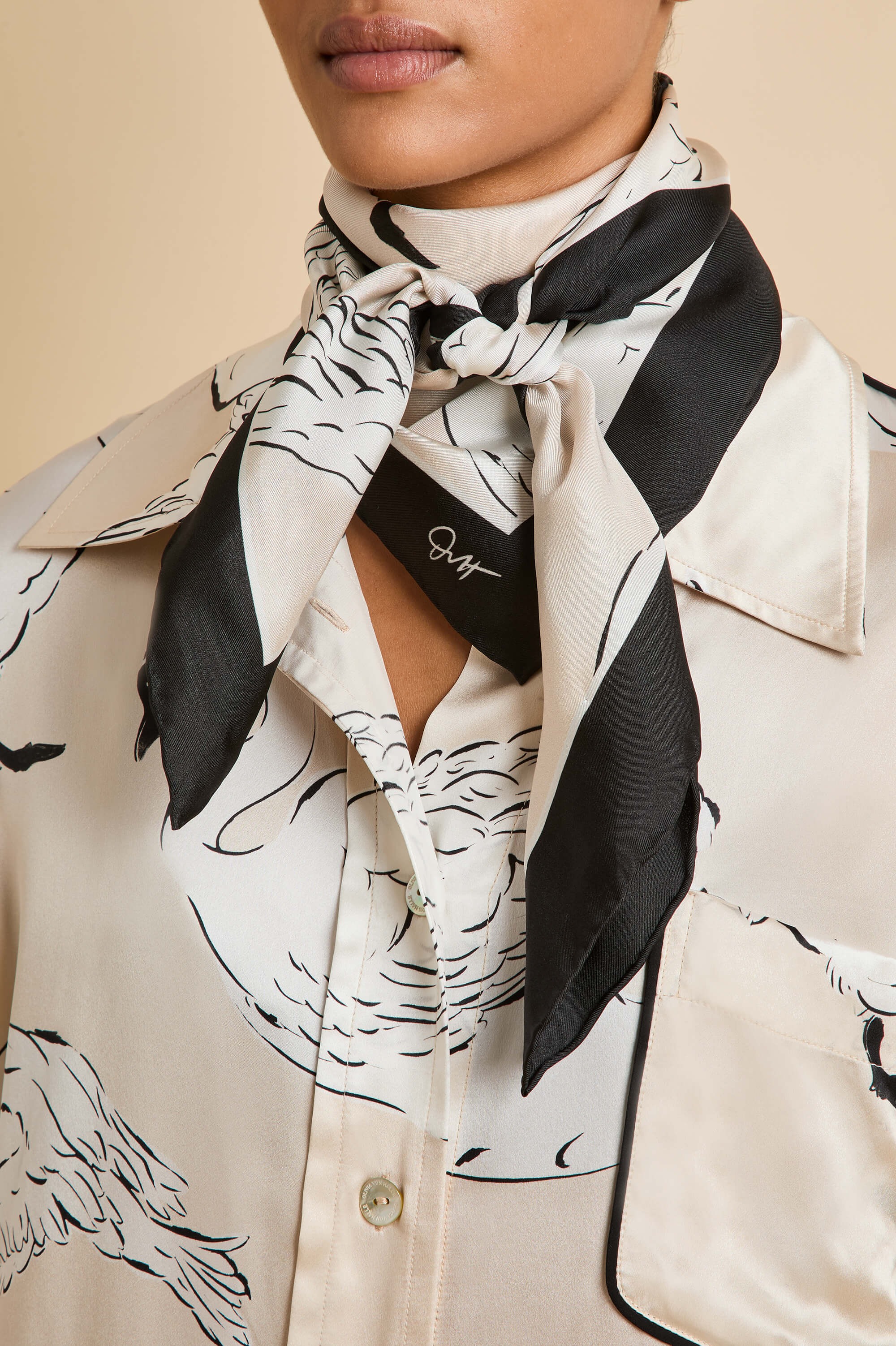 Dunaway Blanca Cream Swan Scarf in Silk Twill