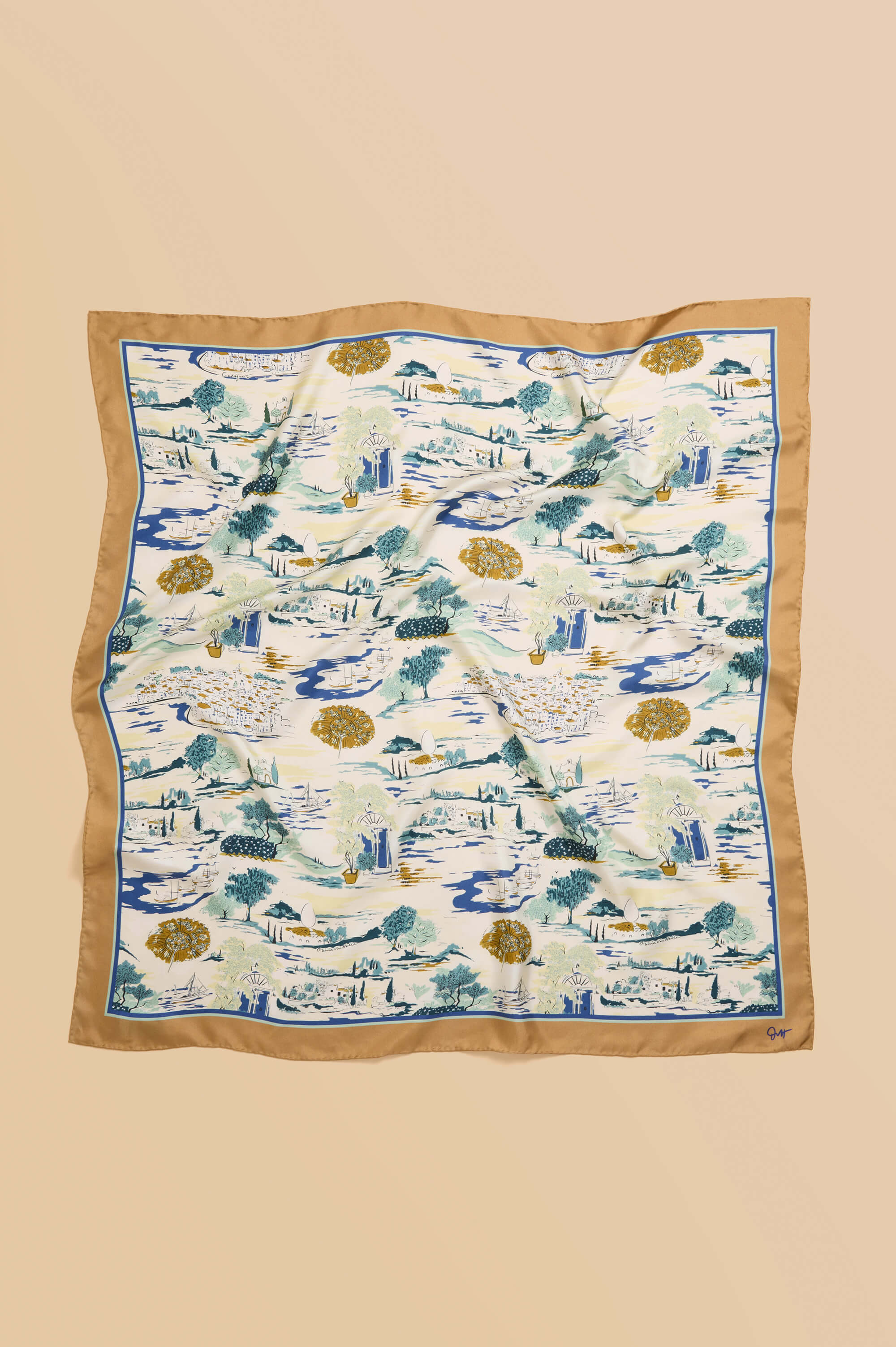 dunaway cadaqués cream landscape scarf in silk twill 