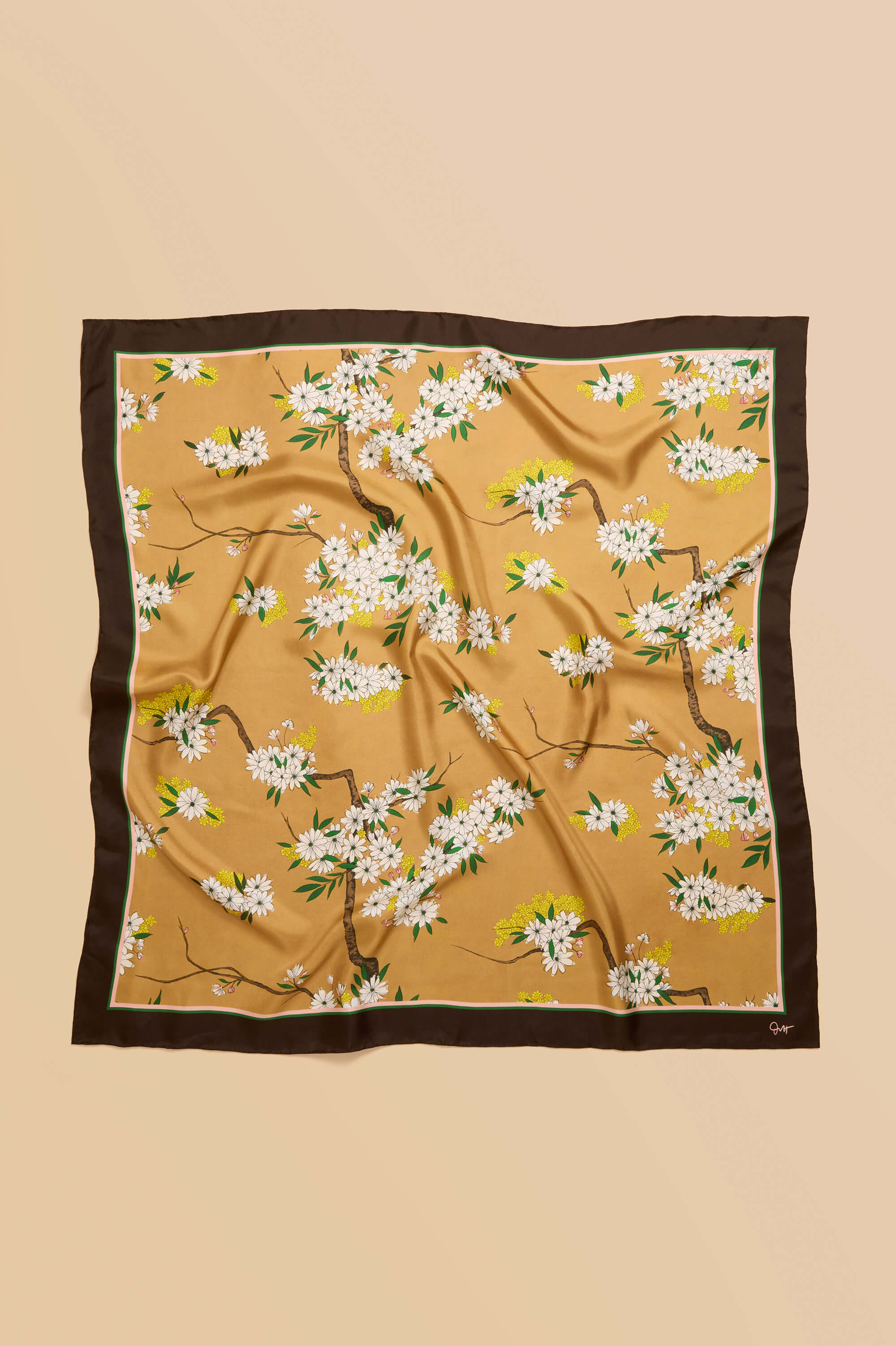 dunaway carmena yellow blossom scarf in silk twill 