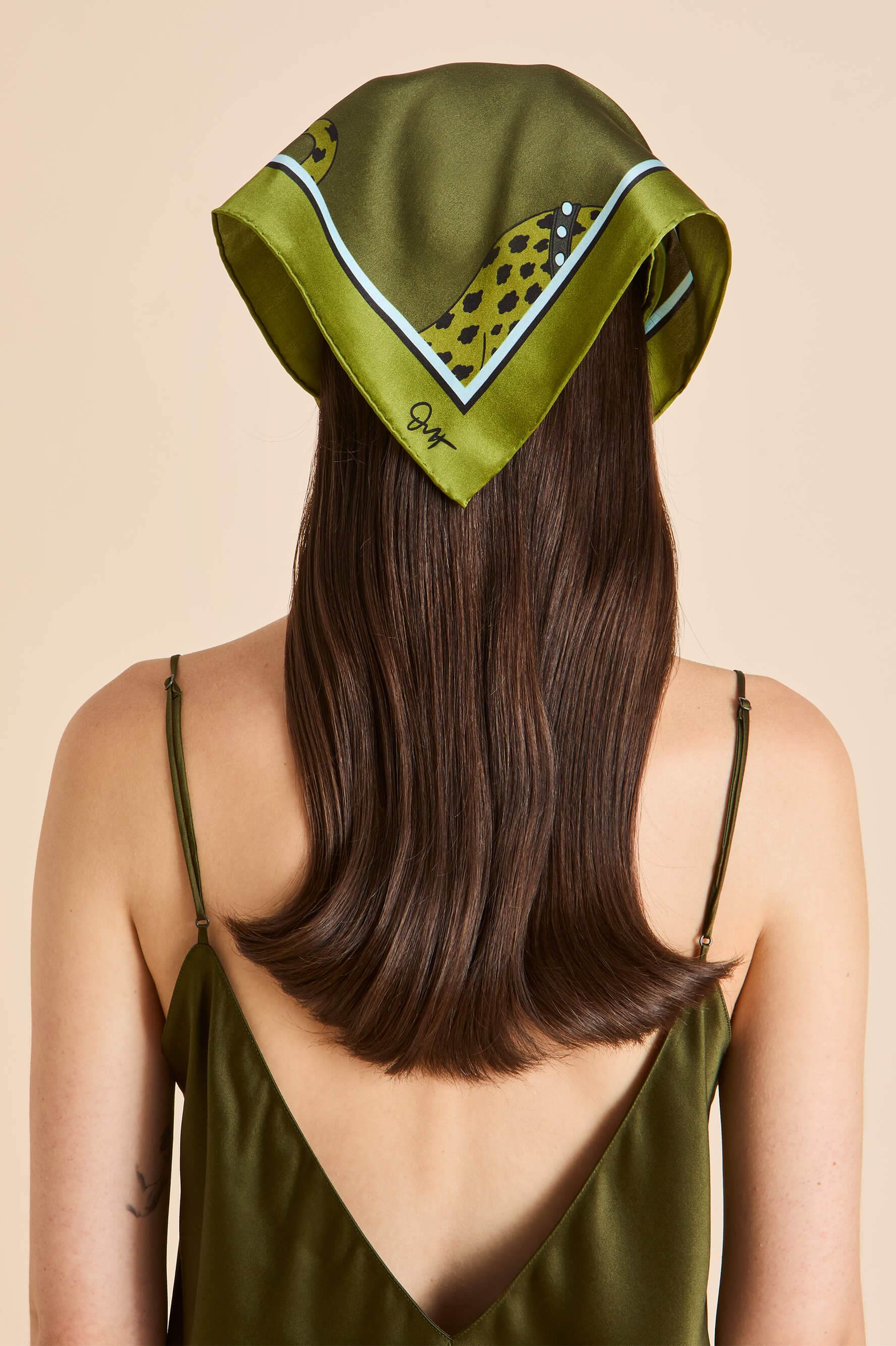 Dunaway Cosmos Green Leopard Scarf in Silk Satin