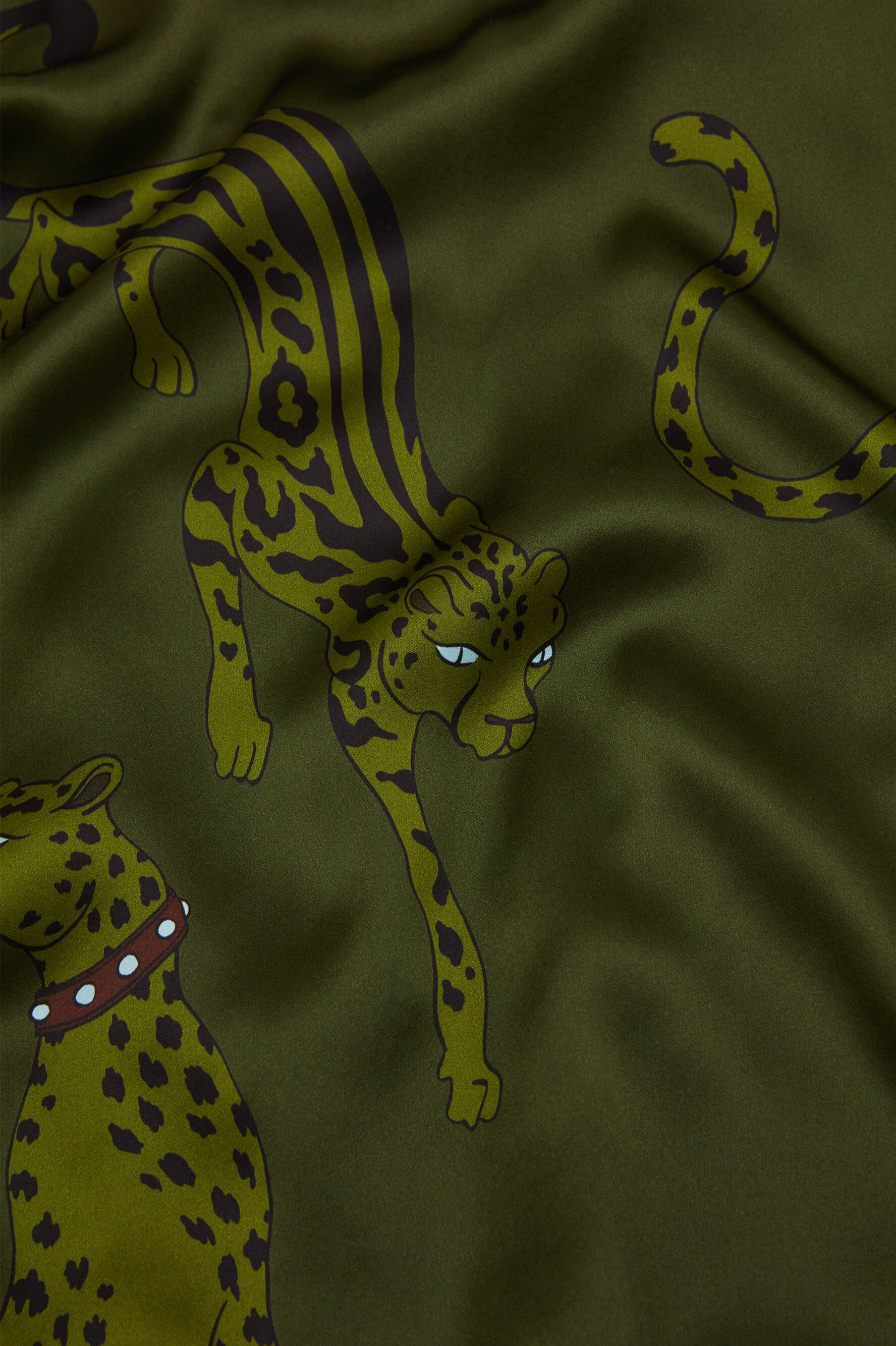 Dunaway Cosmos Green Leopard Scarf in Silk Satin