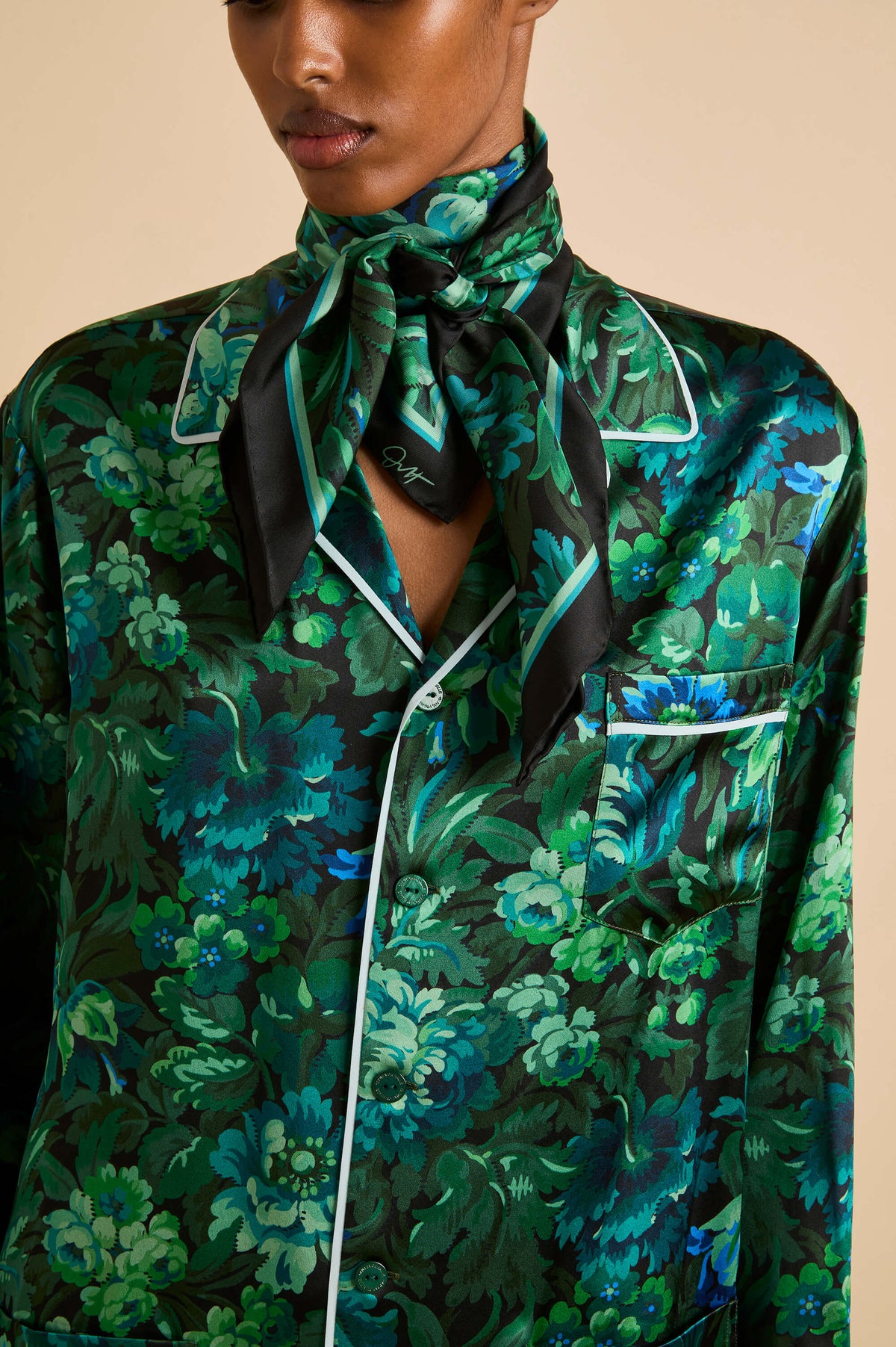 dunaway eden green floral scarf in silk twill 