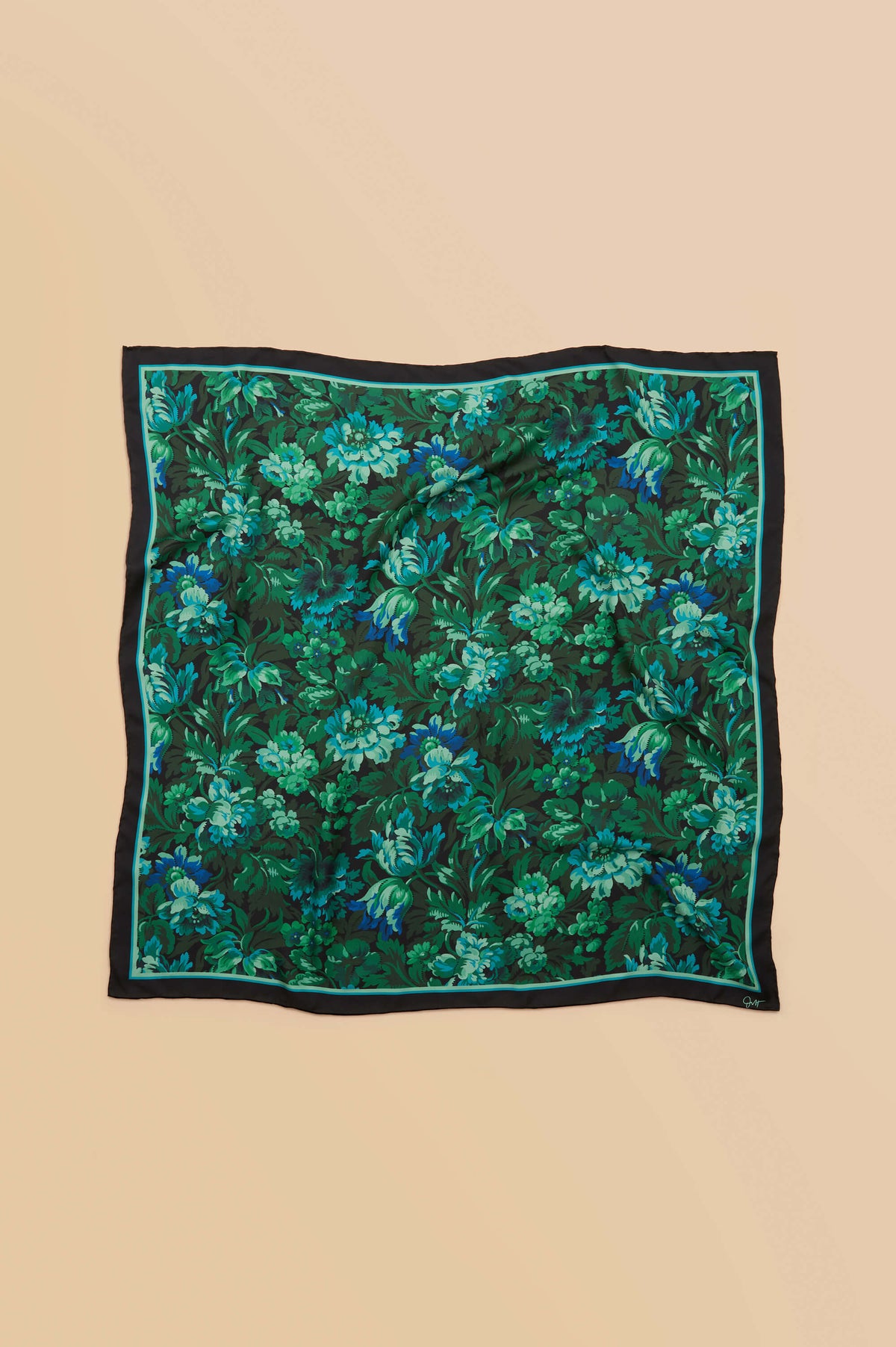 Dunaway Eden Green Floral Scarf in Silk Twill