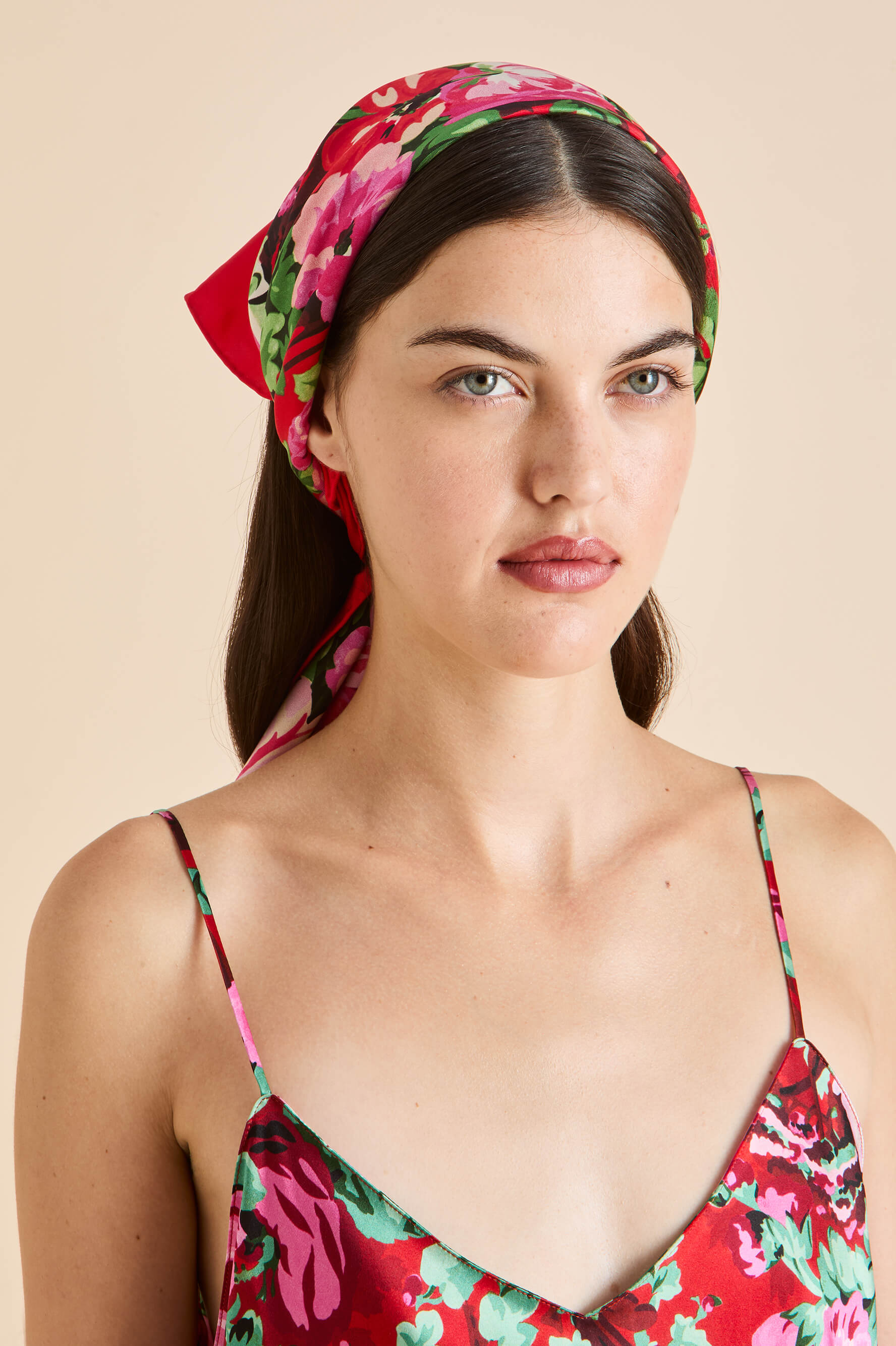 Dunaway Moulin Red Floral Scarf in Silk Twill