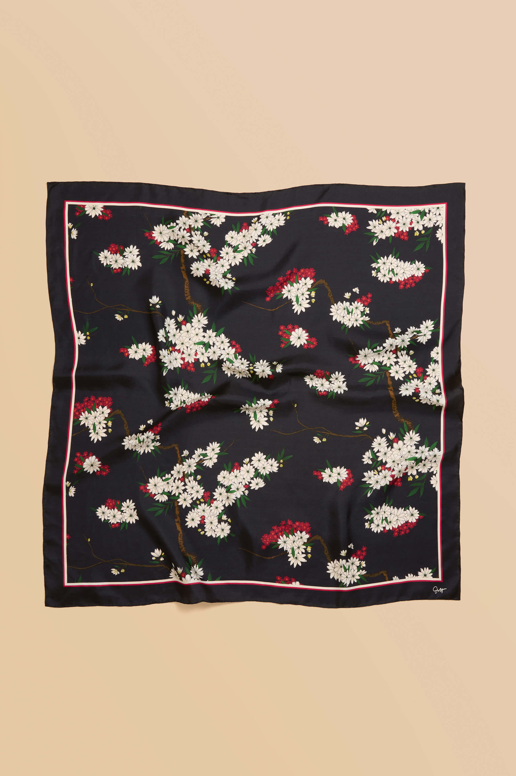 dunaway rené black blossom scarf in silk twill 