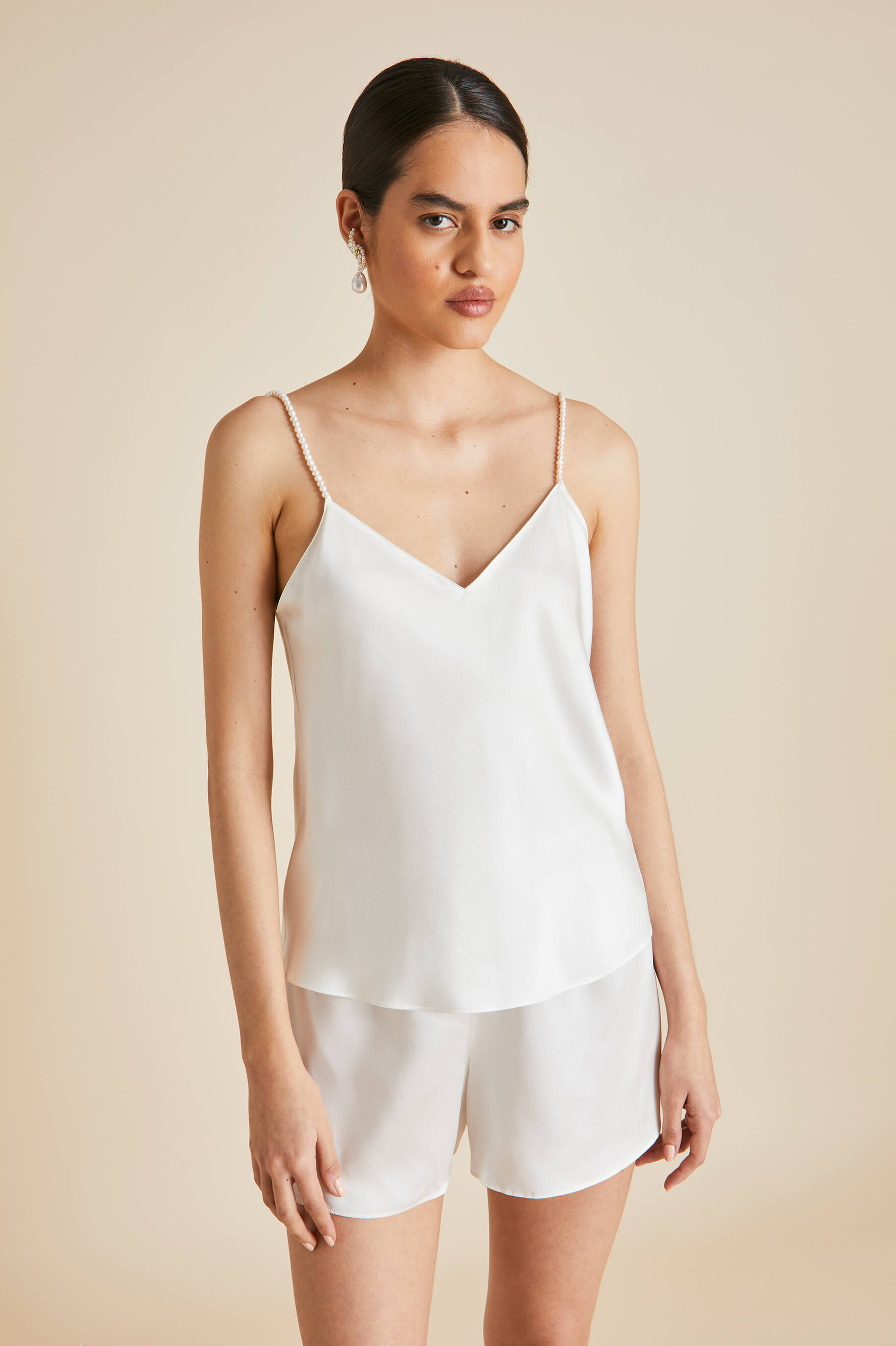 Elle Ivory Pearl Camisole Set in Silk Satin