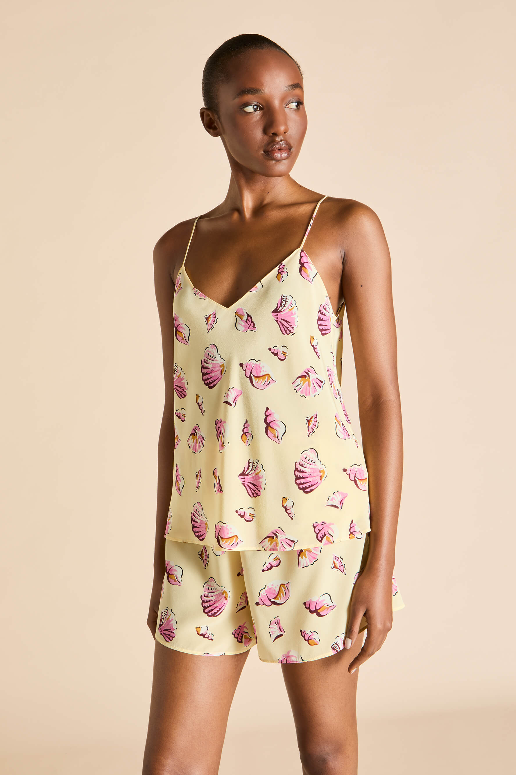 Elle Junonia Yellow Seashell Camisole Set in Silk Crêpe de Chine