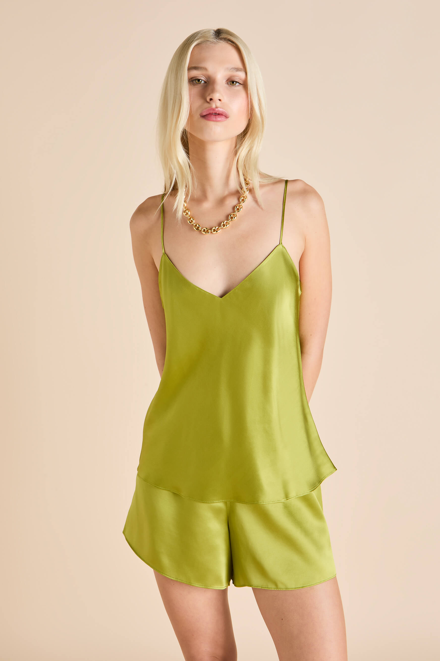 Elle Olive Green Camisole Set in Silk Satin