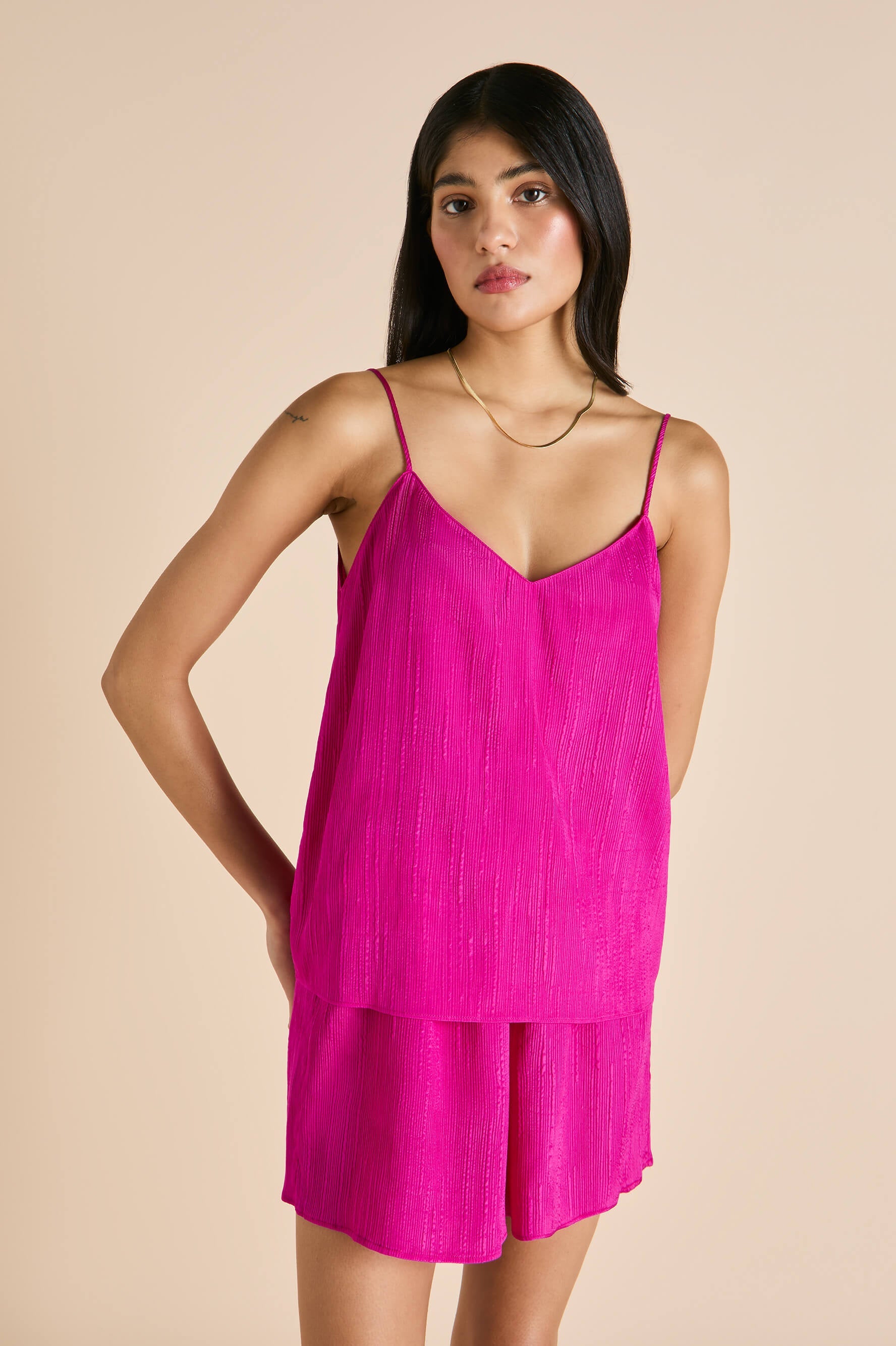 Elle Paloma Pink Camisole Set in Silk Satin