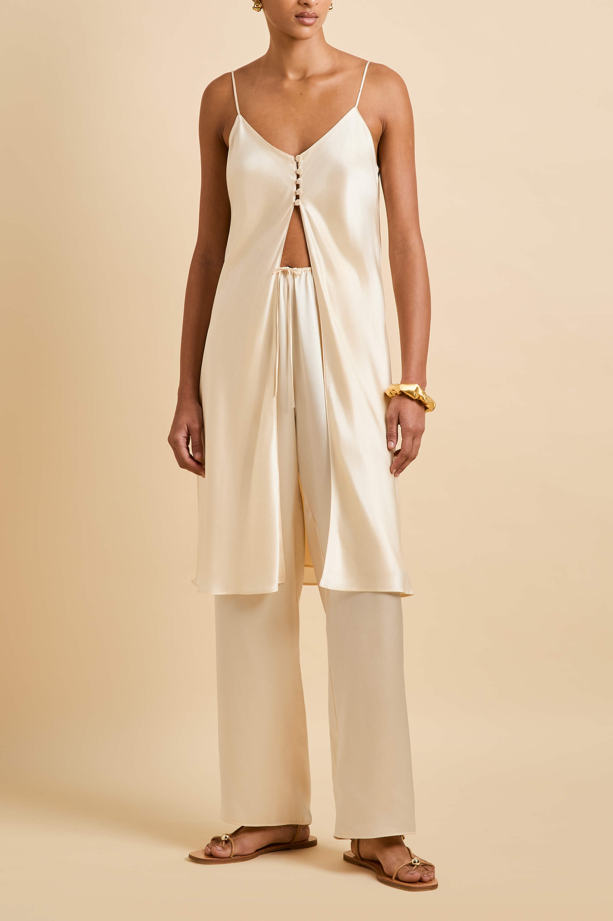 Elvira Bone Cream Camisole Set in Silk Satin