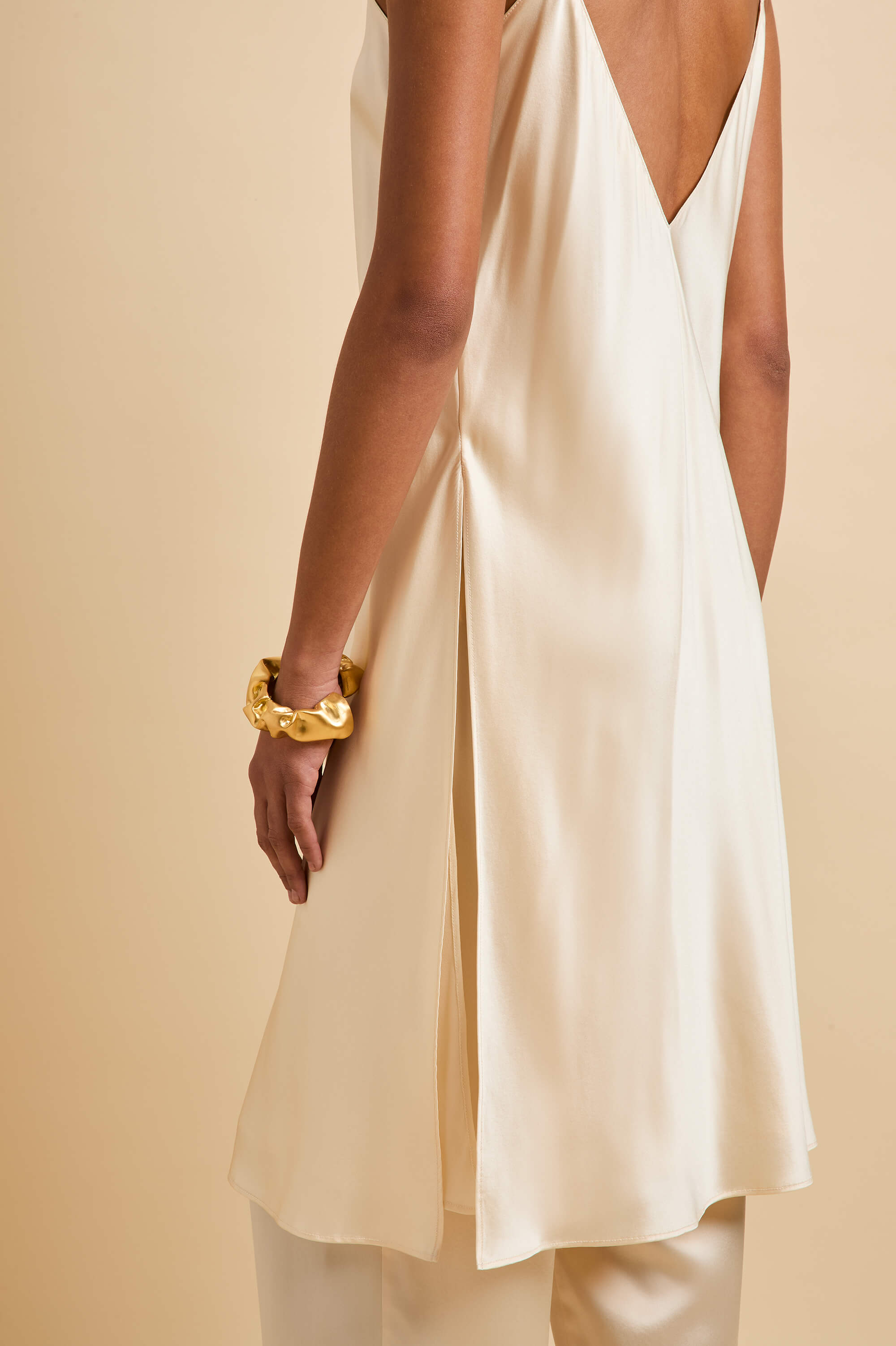 Elvira Bone Cream Camisole Set in Silk Satin