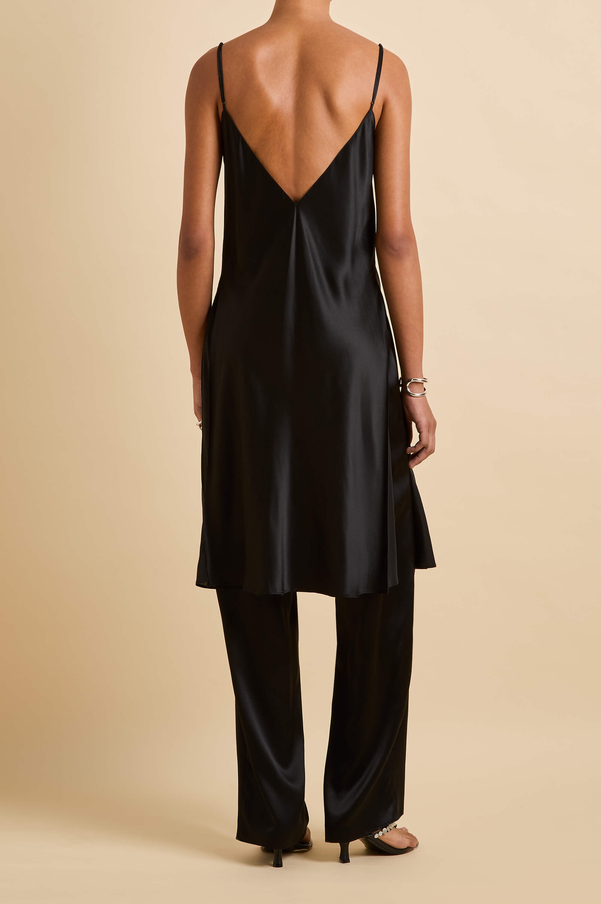 Elvira Jet Black Camisole Set in Silk Satin