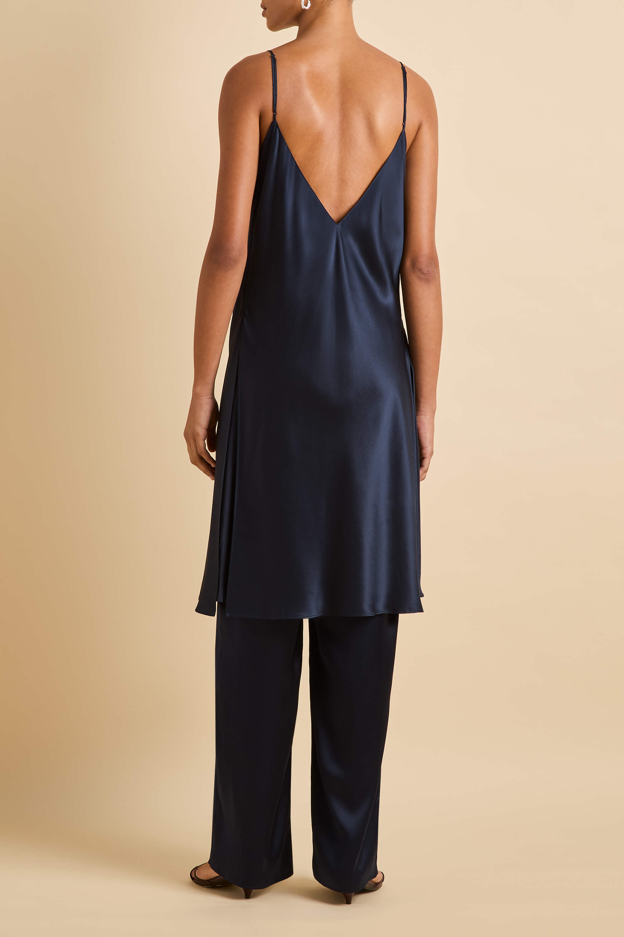 Elvira Navy Camisole Set in Silk Satin