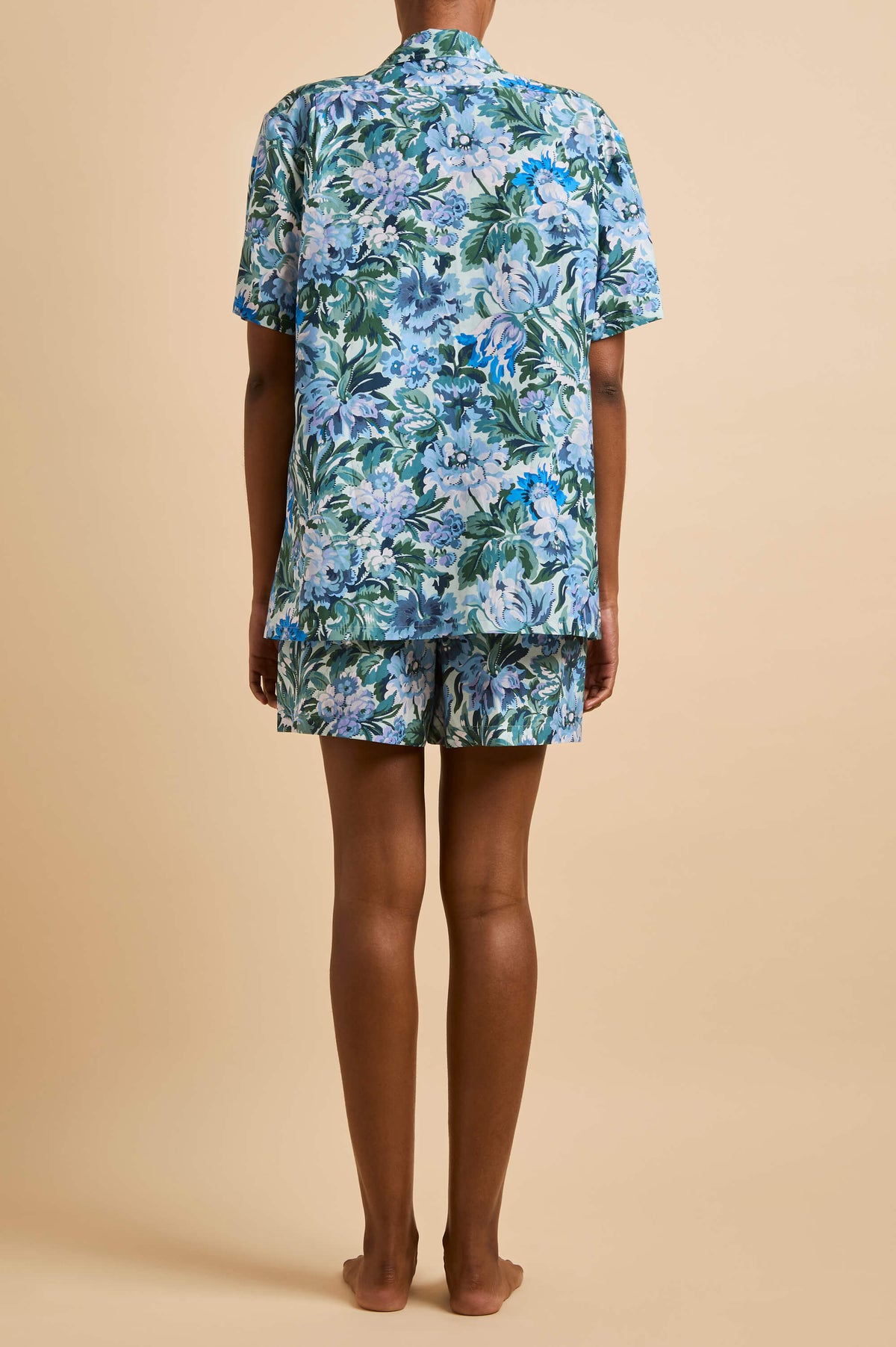 Emeli Azura Blue Floral Pyjamas in Cotton-Silk