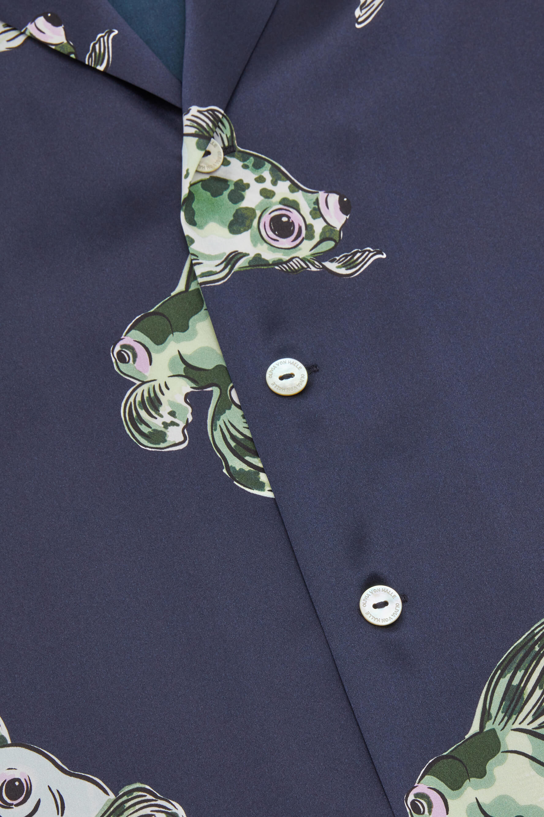 Emeli Caspian Navy Goldfish Pajamas in Silk Satin