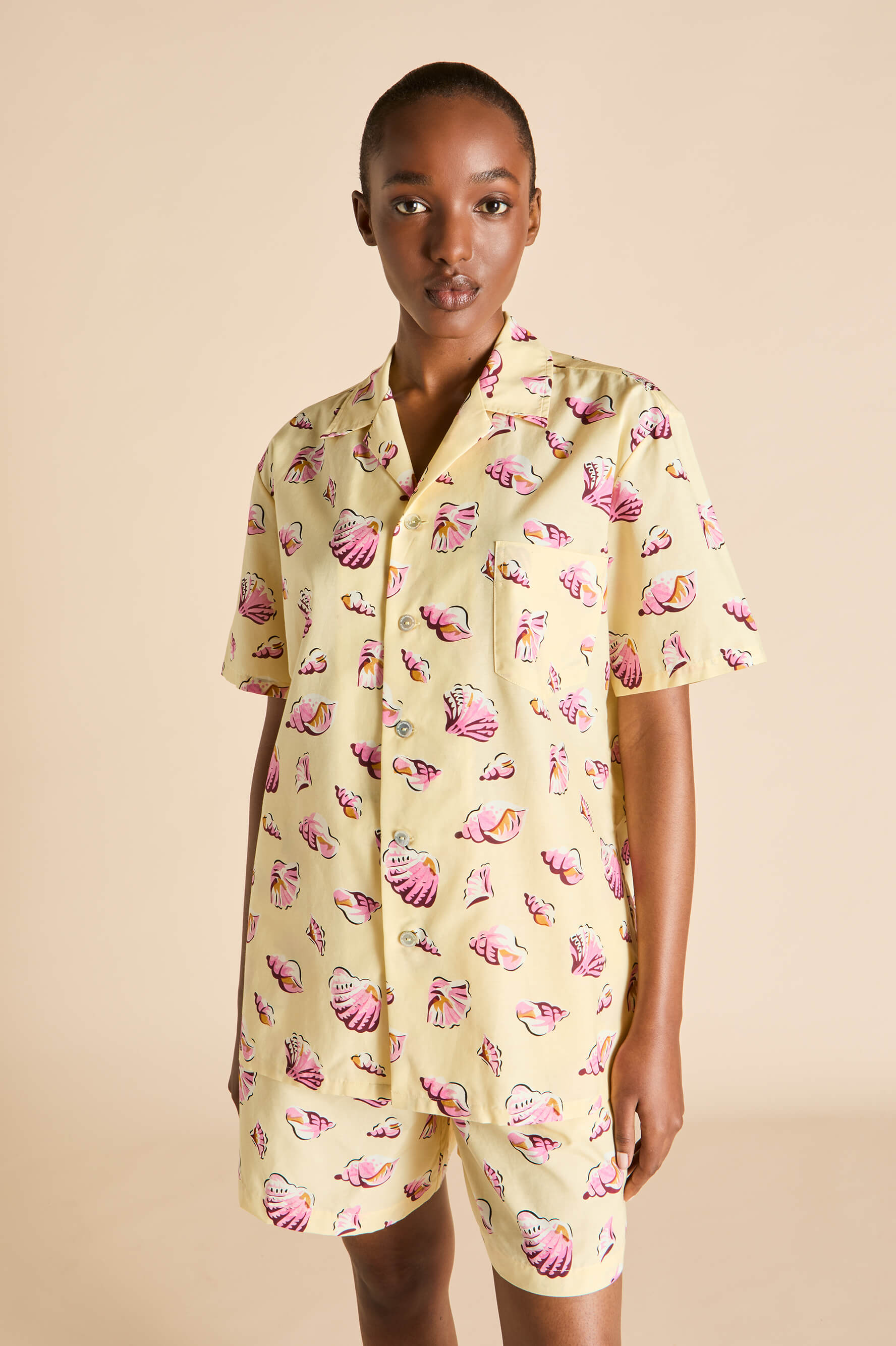 Emeli Helios Yellow Seashell Pyjamas in Cotton-Silk
