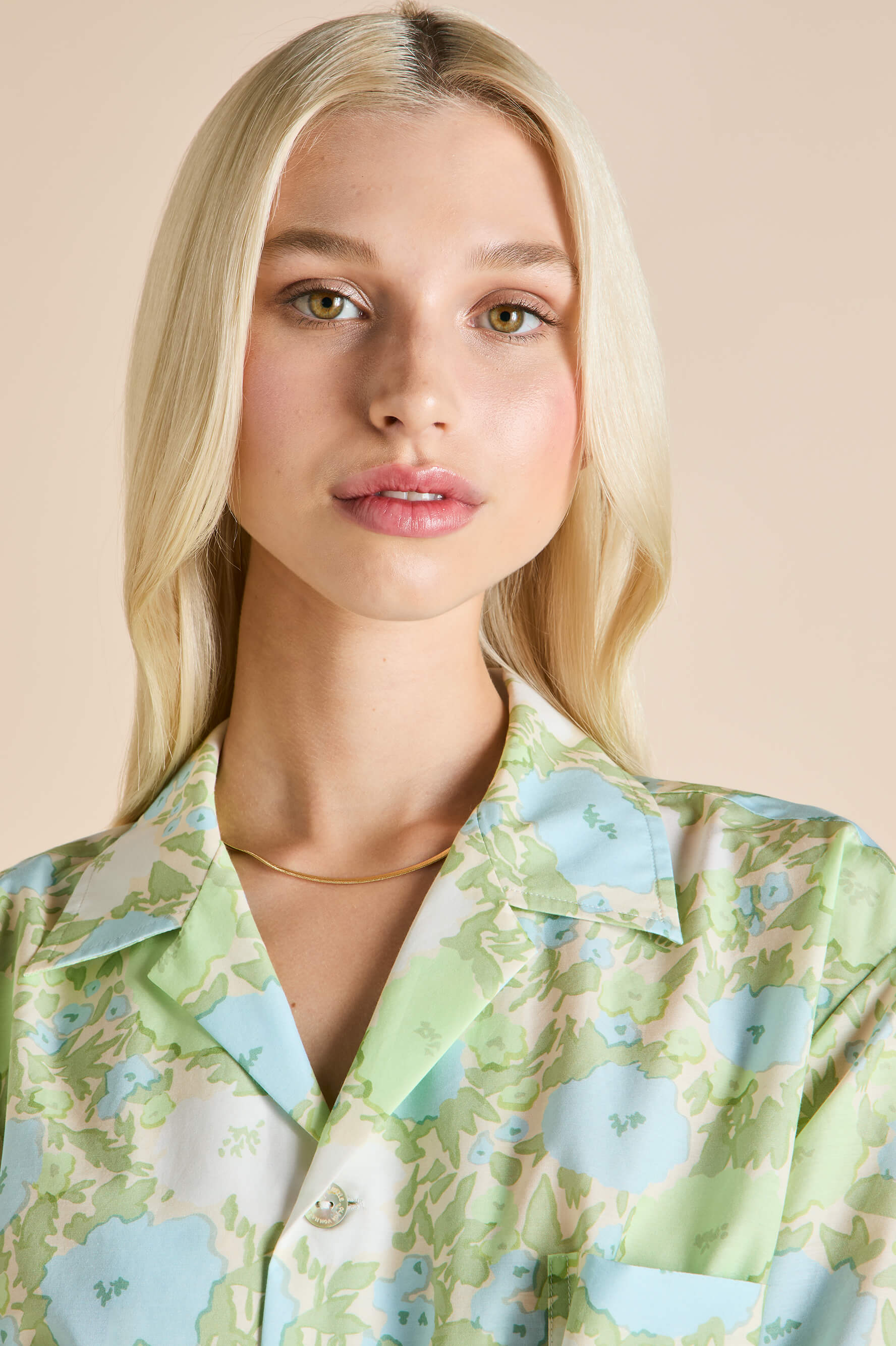 Emeli Hester Green Floral Pyjamas in Cotton-Silk