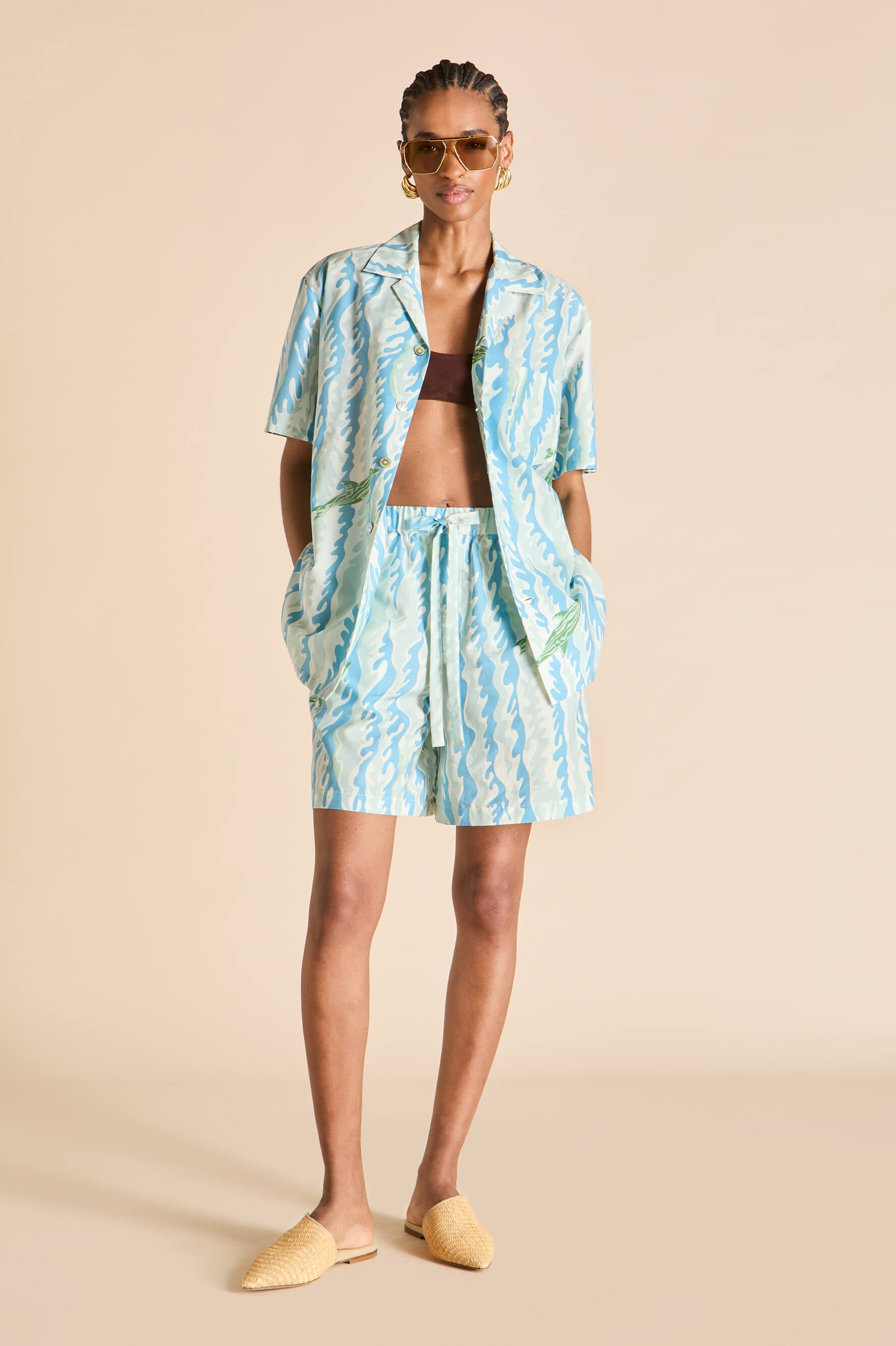 Emeli Sirena Blue Wave Pyjamas in Cotton-Silk