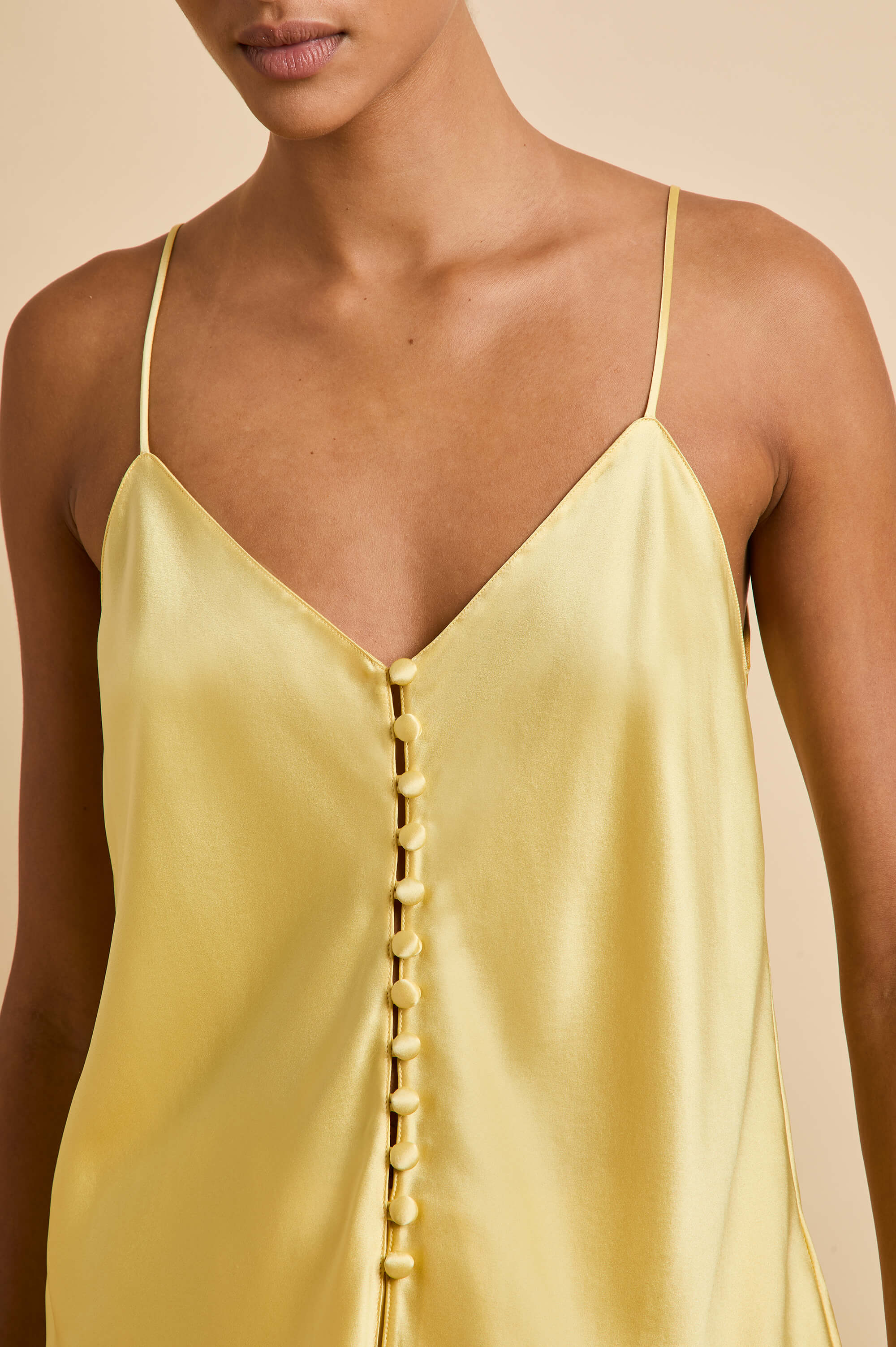 etta limón yellow camisole set in silk satin 