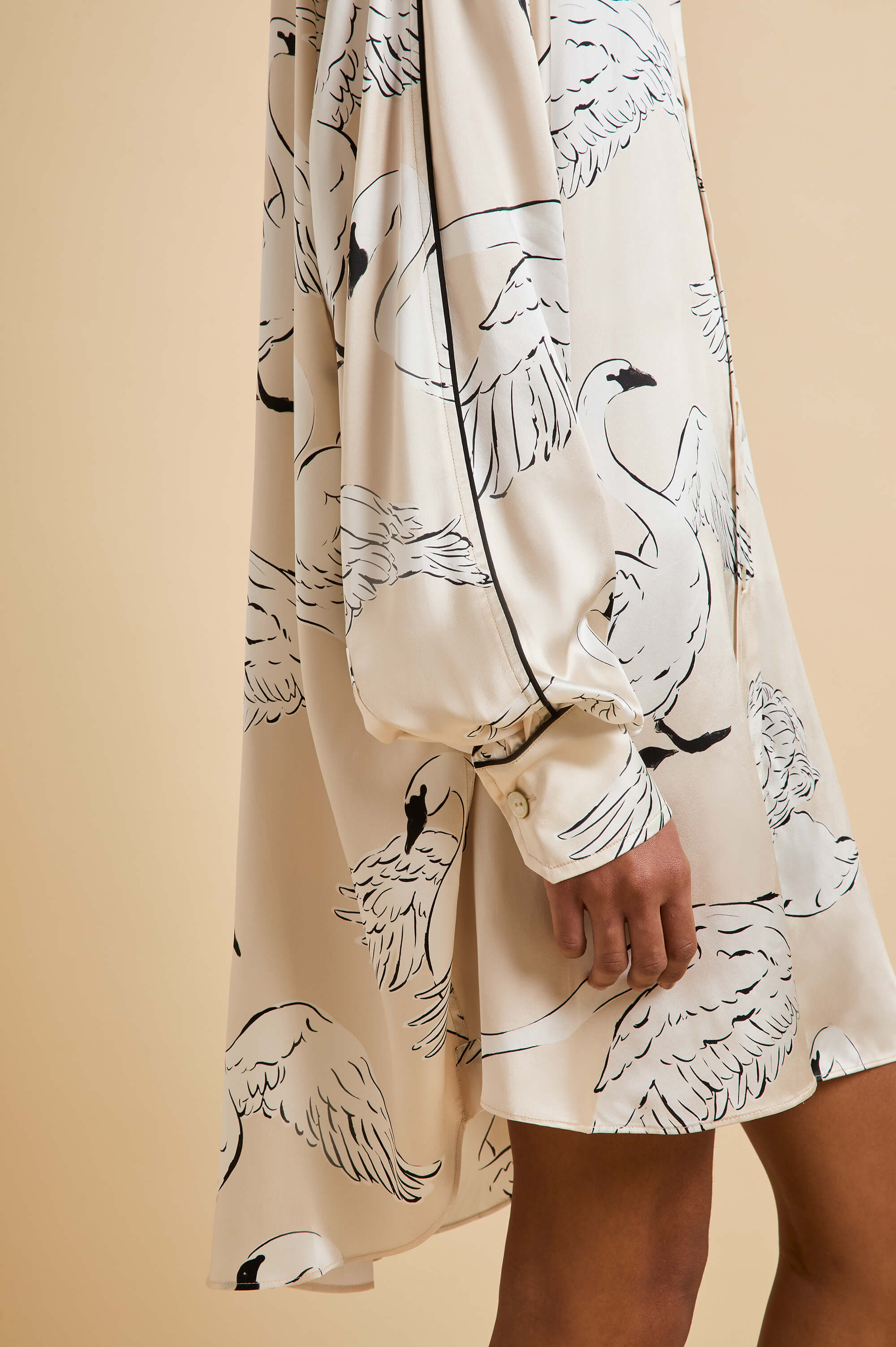 Felipa Blanca Cream Swan Nightshirt in Silk Satin