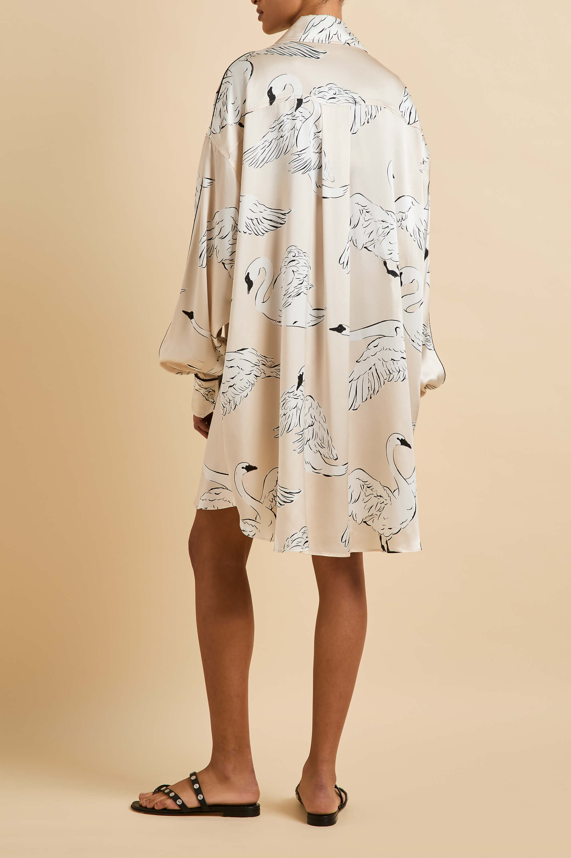 Felipa Blanca Cream Swan Nightshirt in Silk Satin
