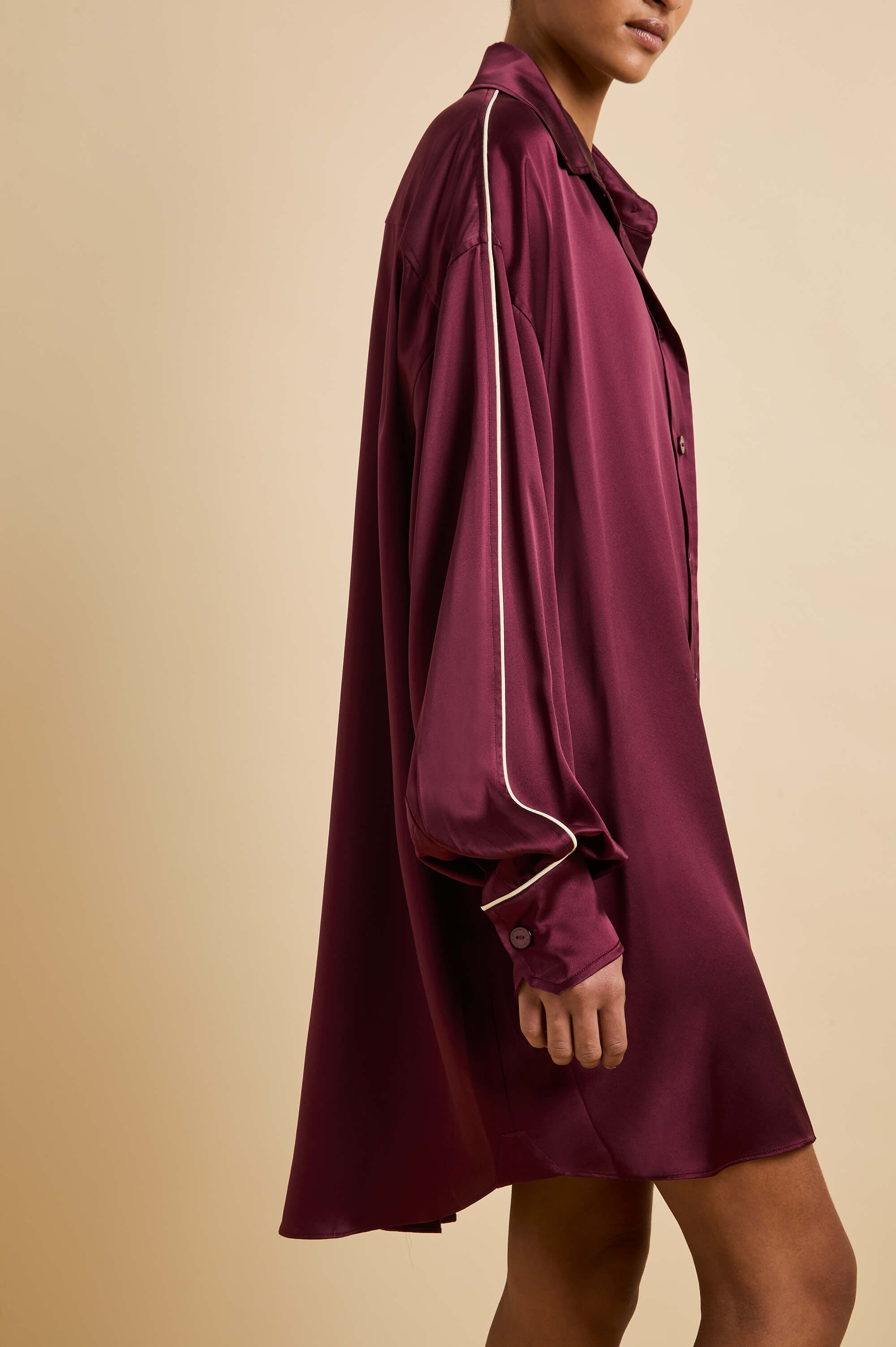 Felipa Burgundy Nightshirt in Silk Satin
