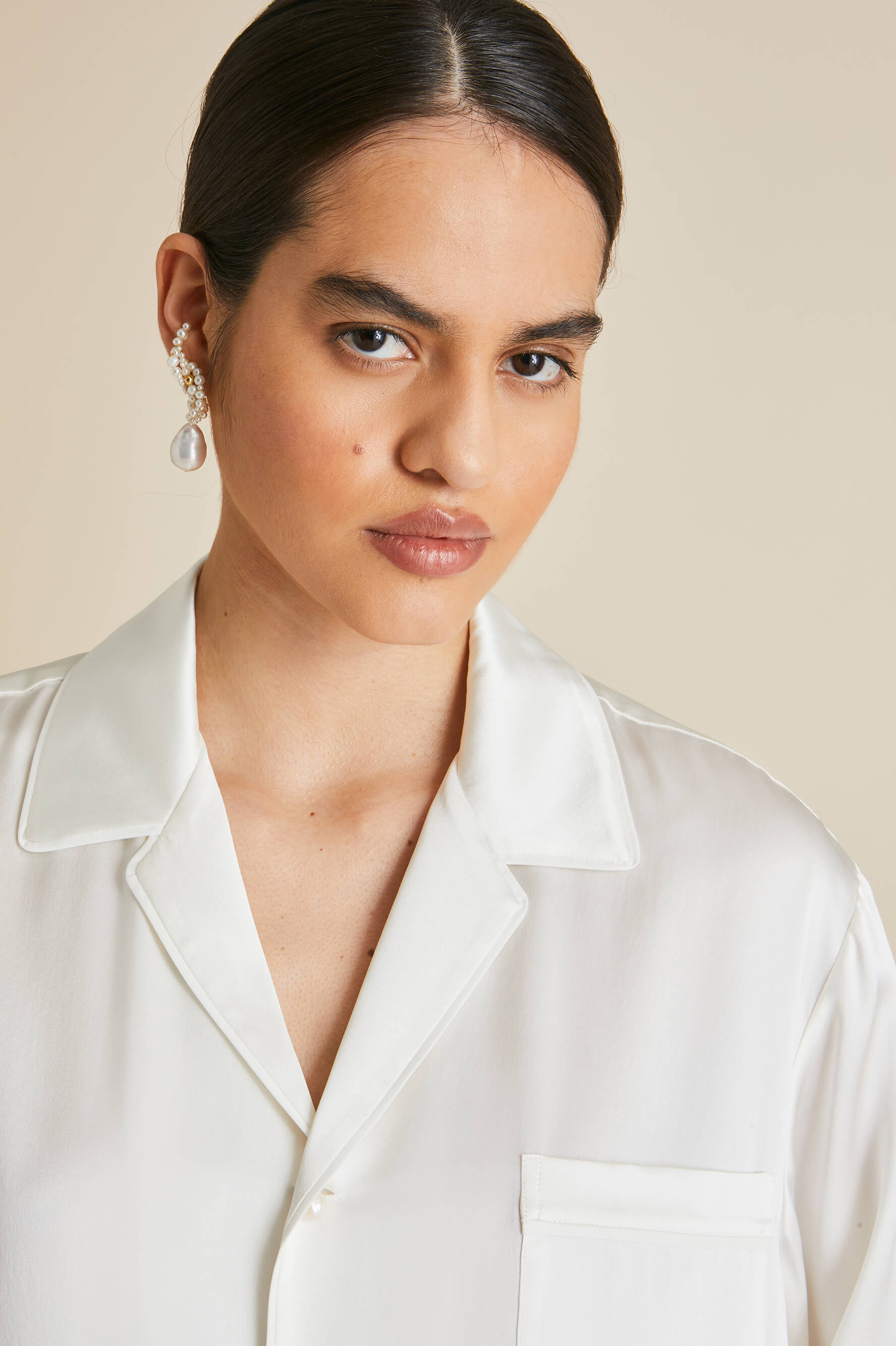 Fifi Ivory Pearl Pajamas in Silk Satin