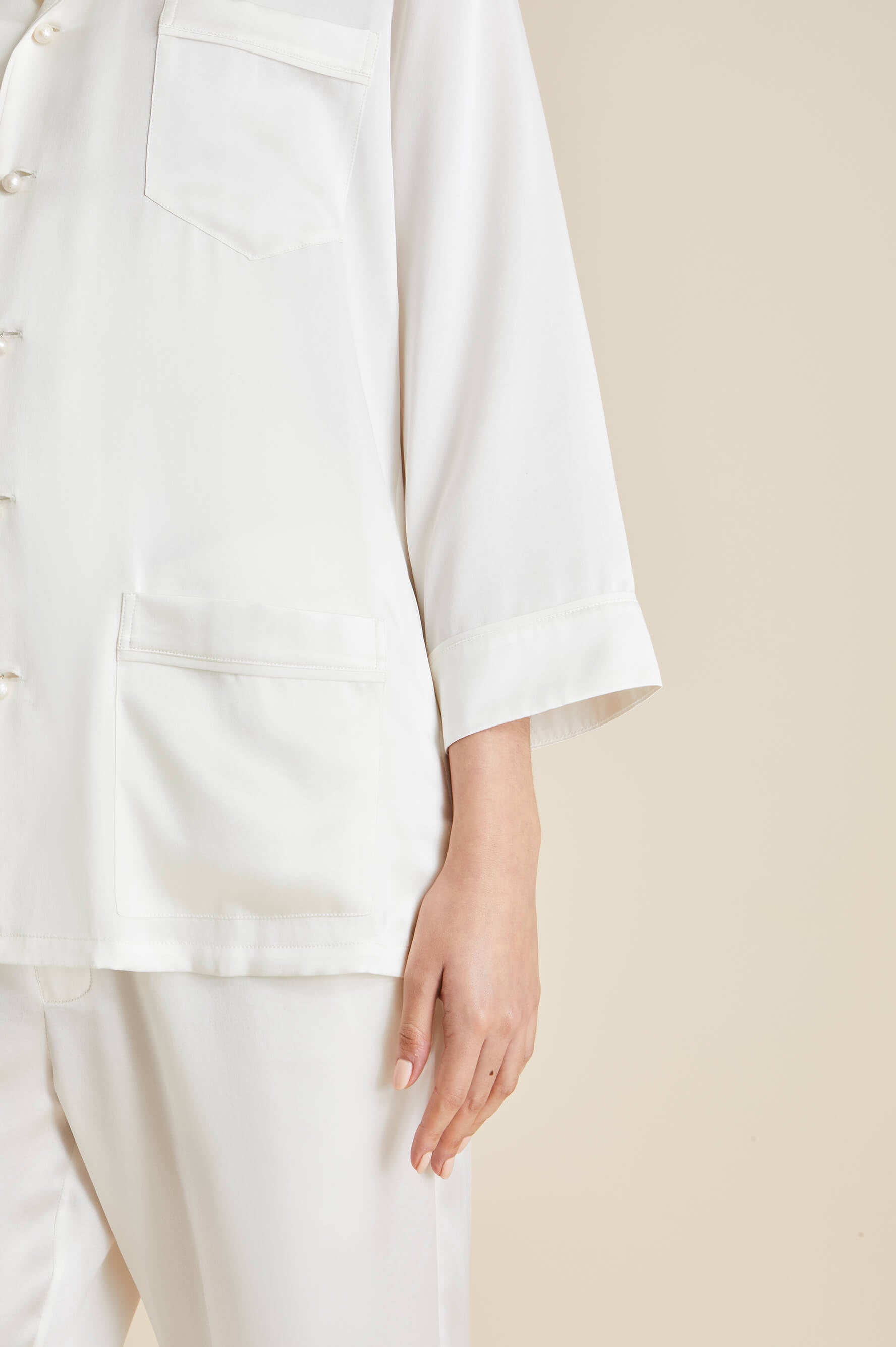 Fifi Ivory Pearl Pajamas in Silk Satin