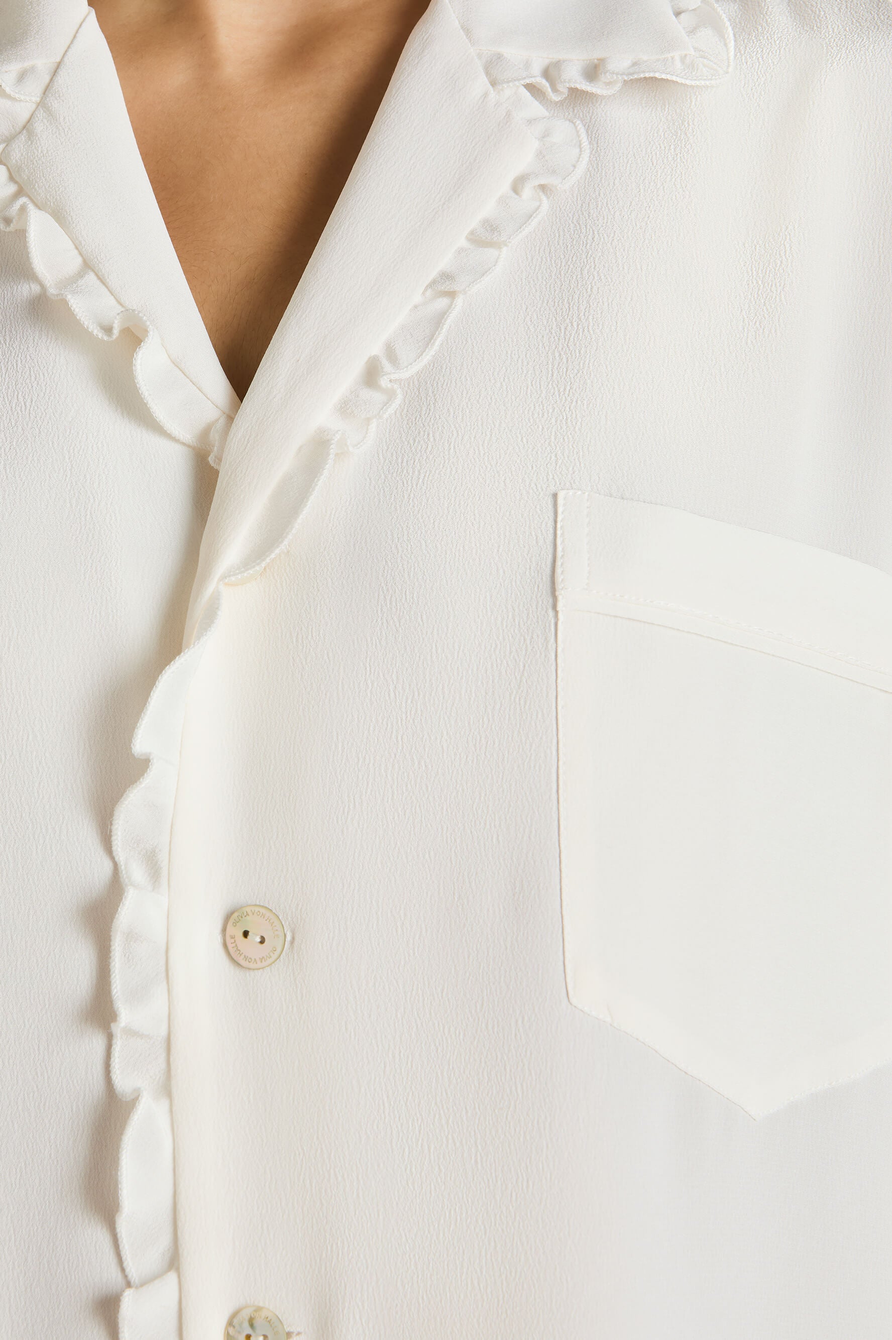 Fifi Ivory Frilled Pajamas in Silk Crêpe de Chine