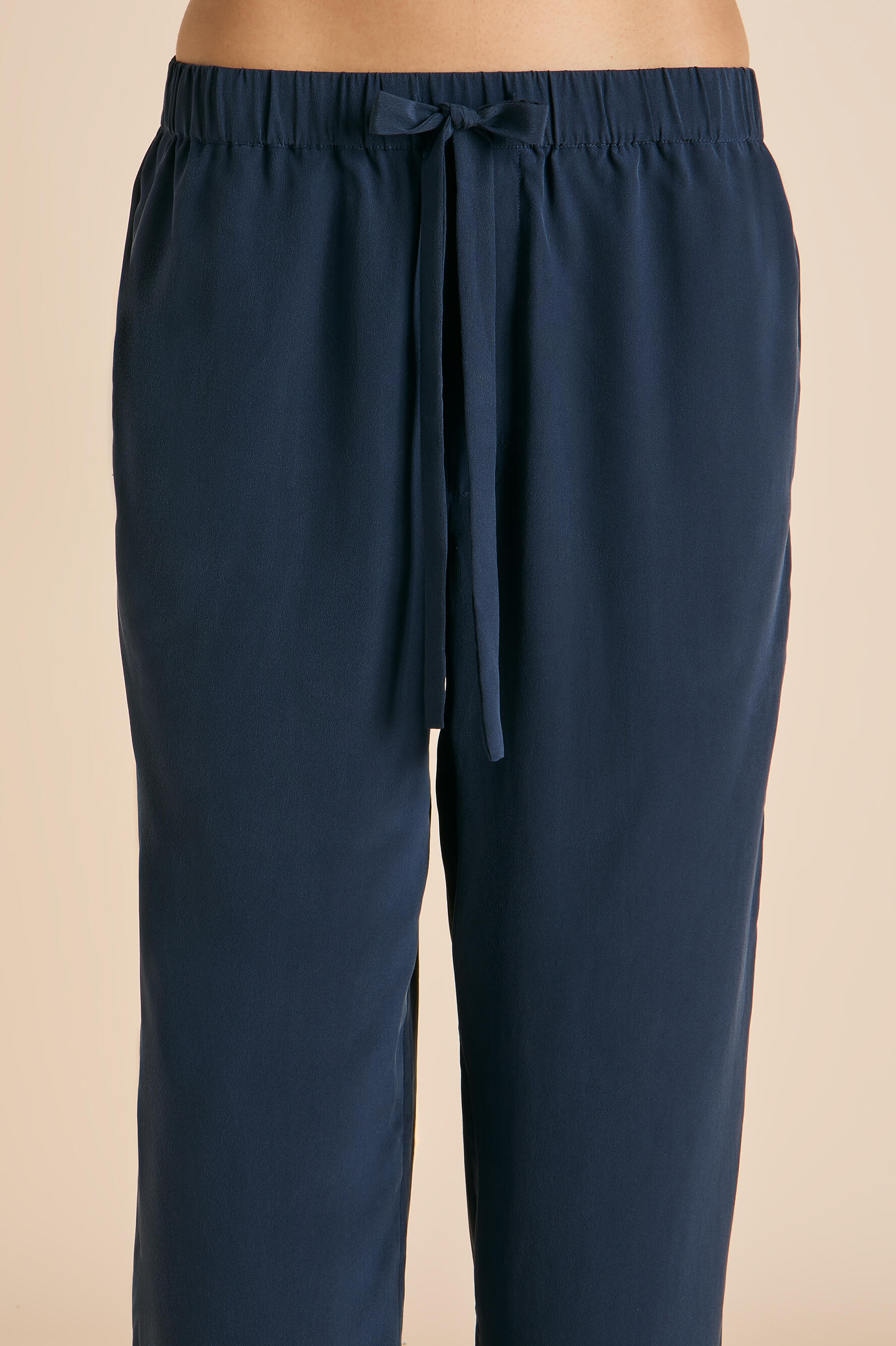Fifi Navy Frilled Pajamas in Silk Crêpe de Chine