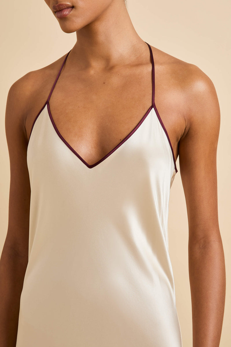 Gala Bone Cream Slip Dress in Silk Satin