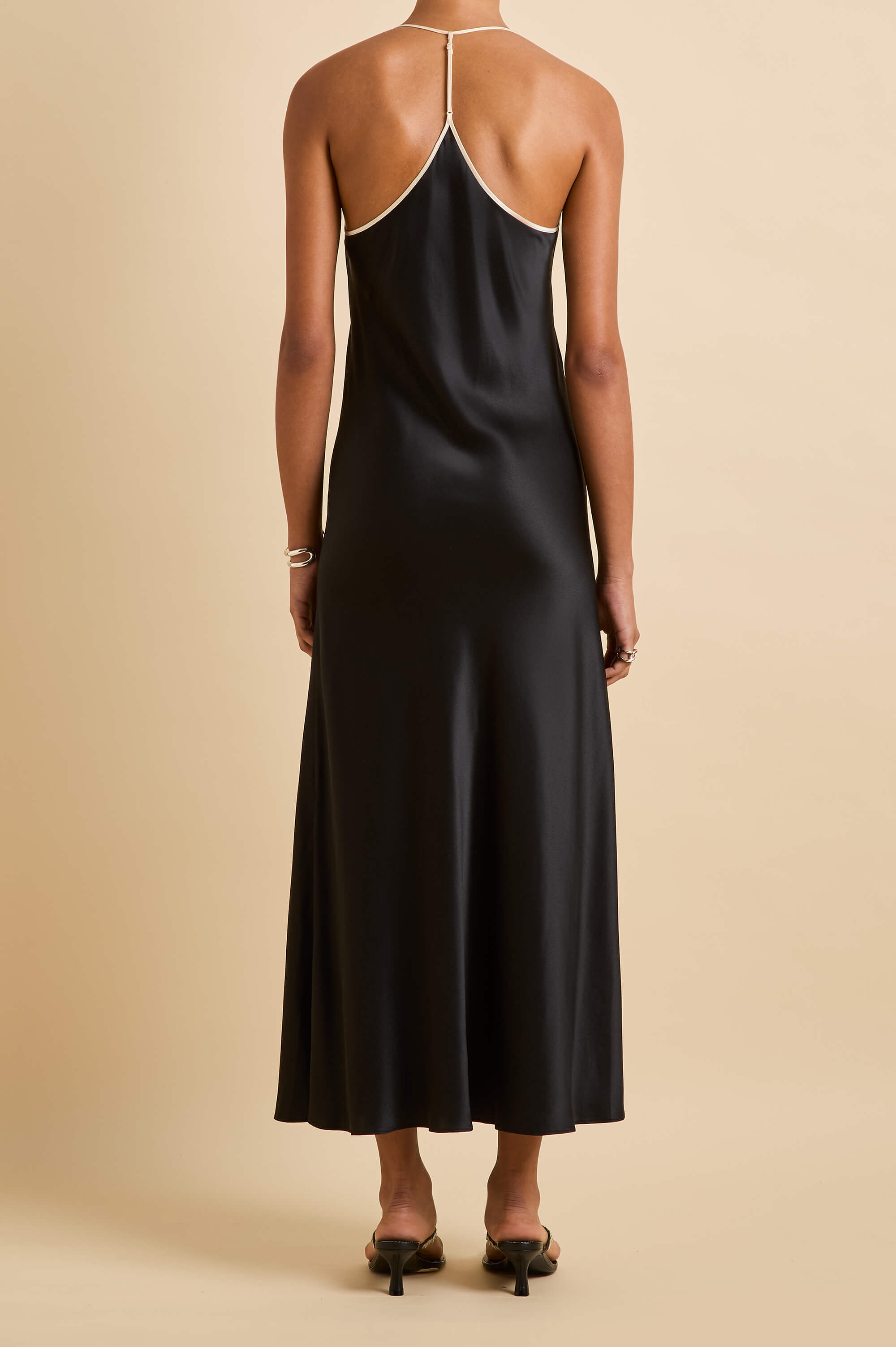 Gala Jet Black Slip Dress in Silk Satin