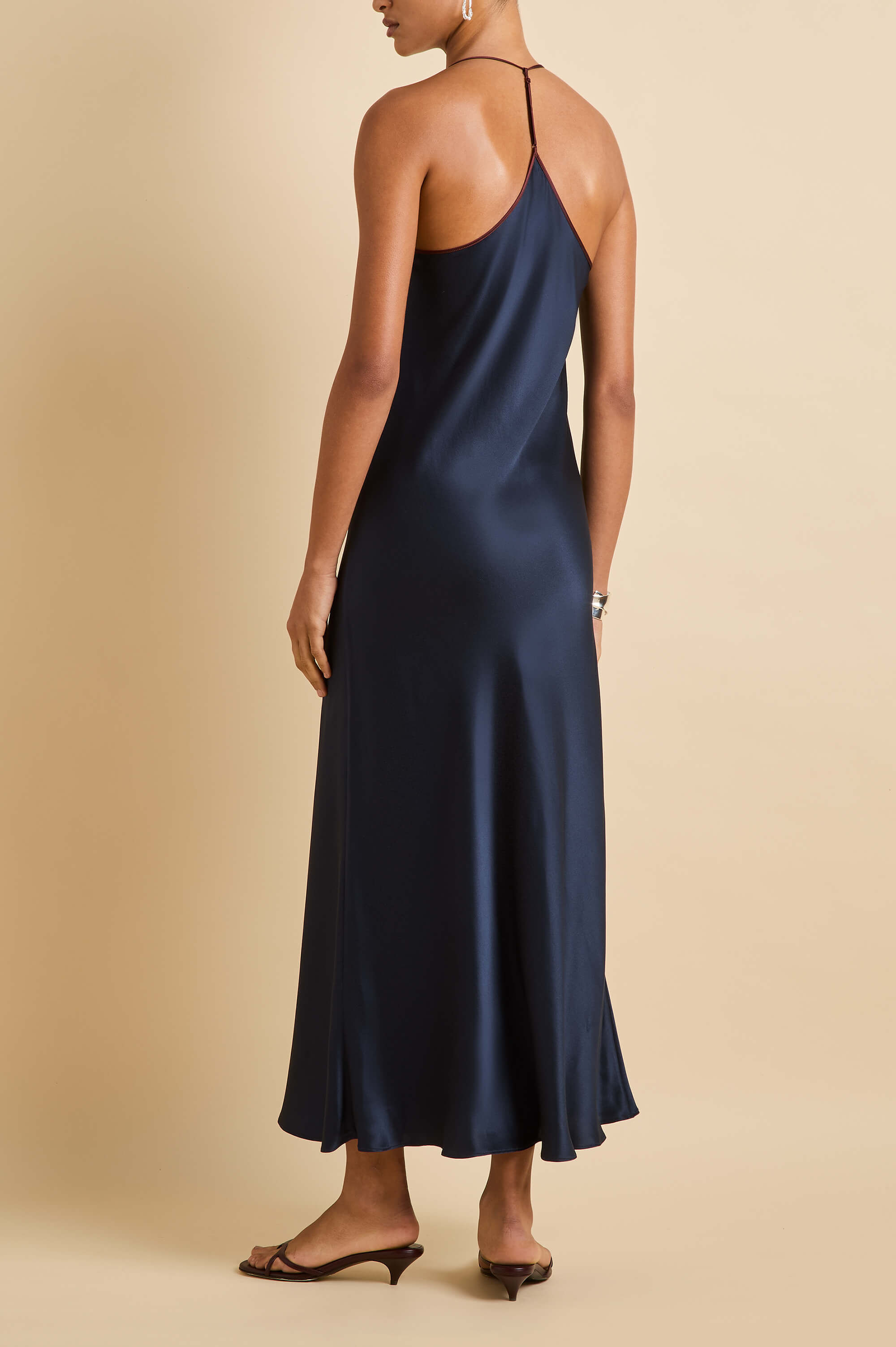 Gala Navy Slip Dress in Silk Satin |Olivia von Halle