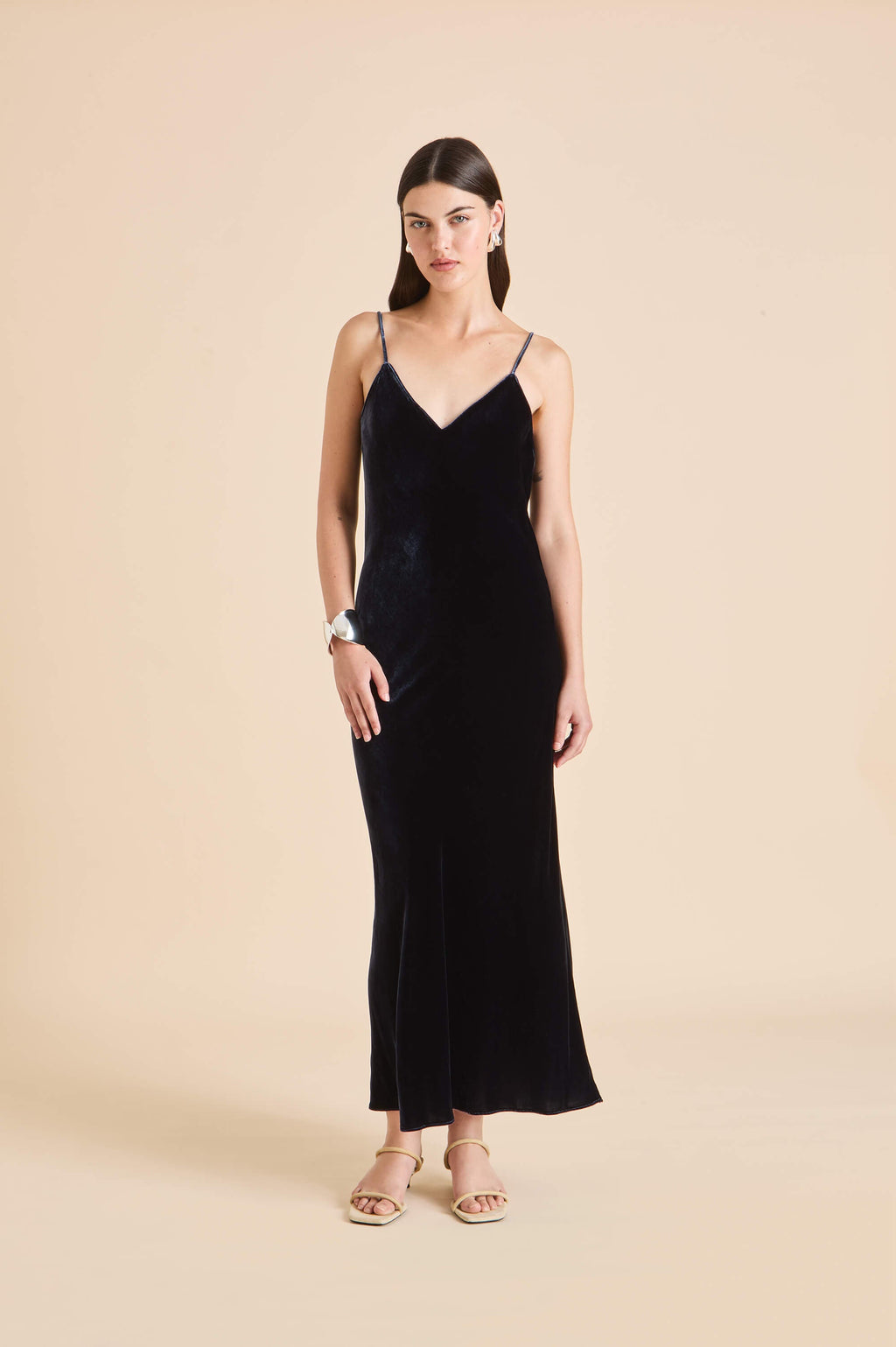 Garbo Eclipse Navy Slip Dress in Silk Velvet | Olivia von Halle Garbo Eclipse Navy Slip Dress in Silk Velvet | Olivia von Halle