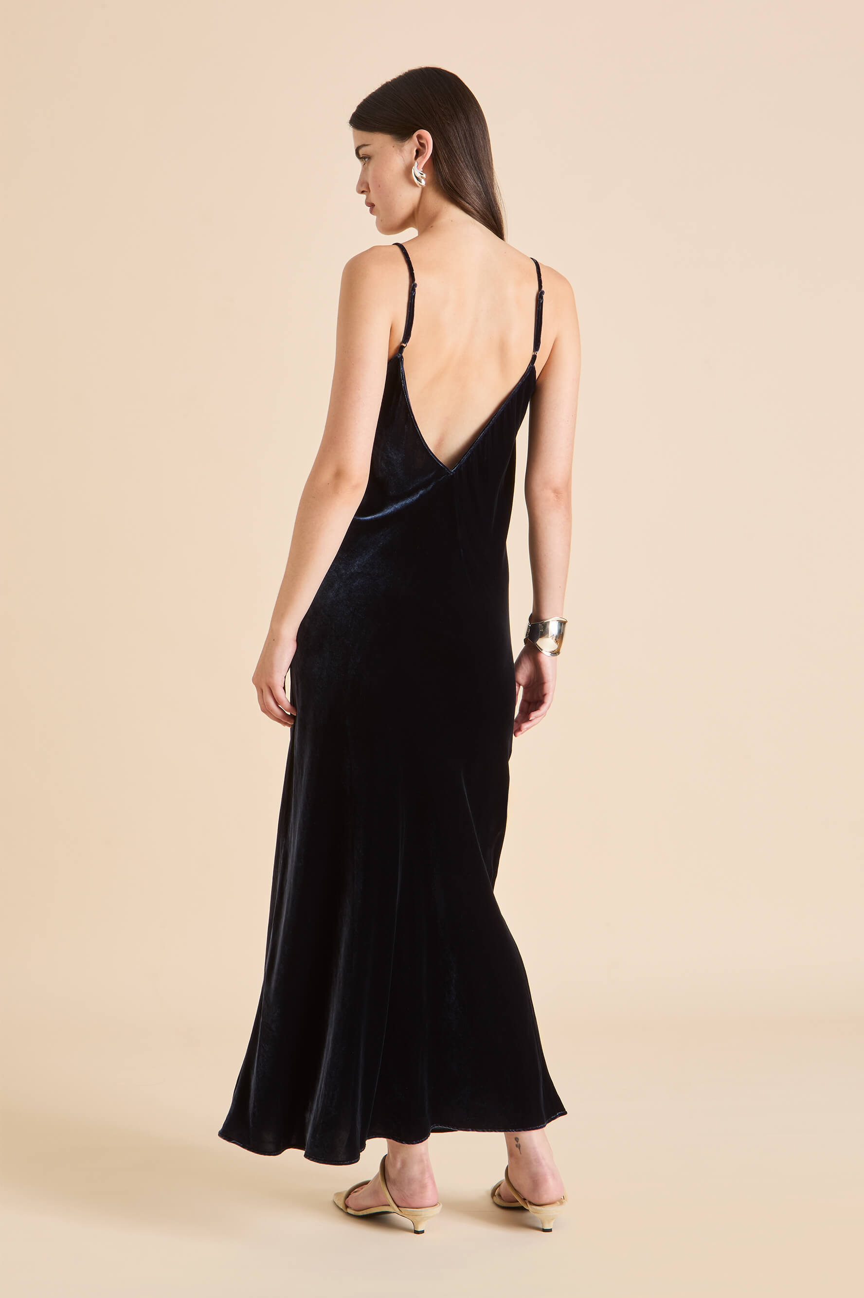 Garbo Eclipse Navy Slip Dress in Silk Velvet