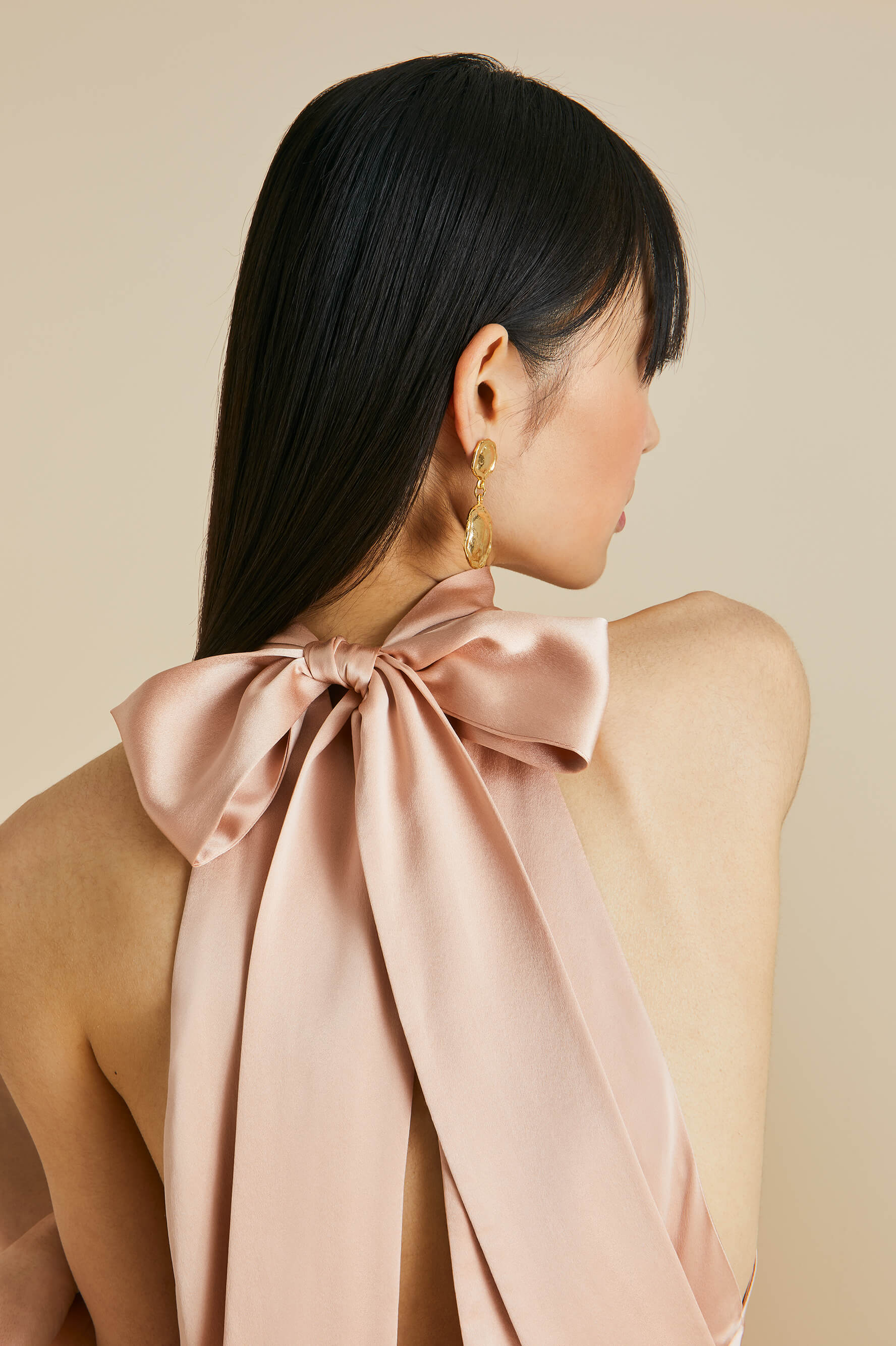 Greta Shell Pink Sandwashed Silk Halter Neck Dress