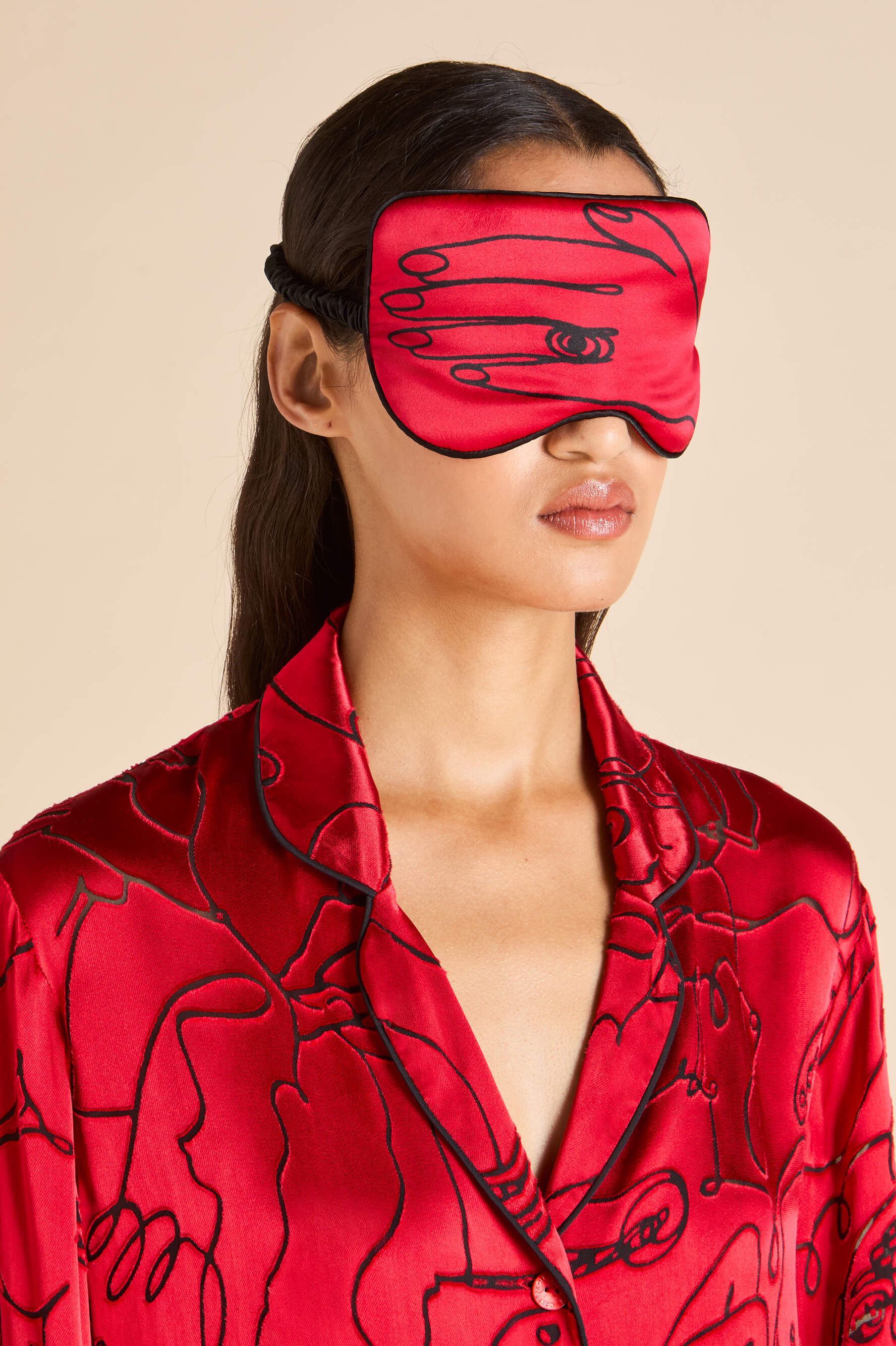audrey costes red figures eye mask in silk satin 