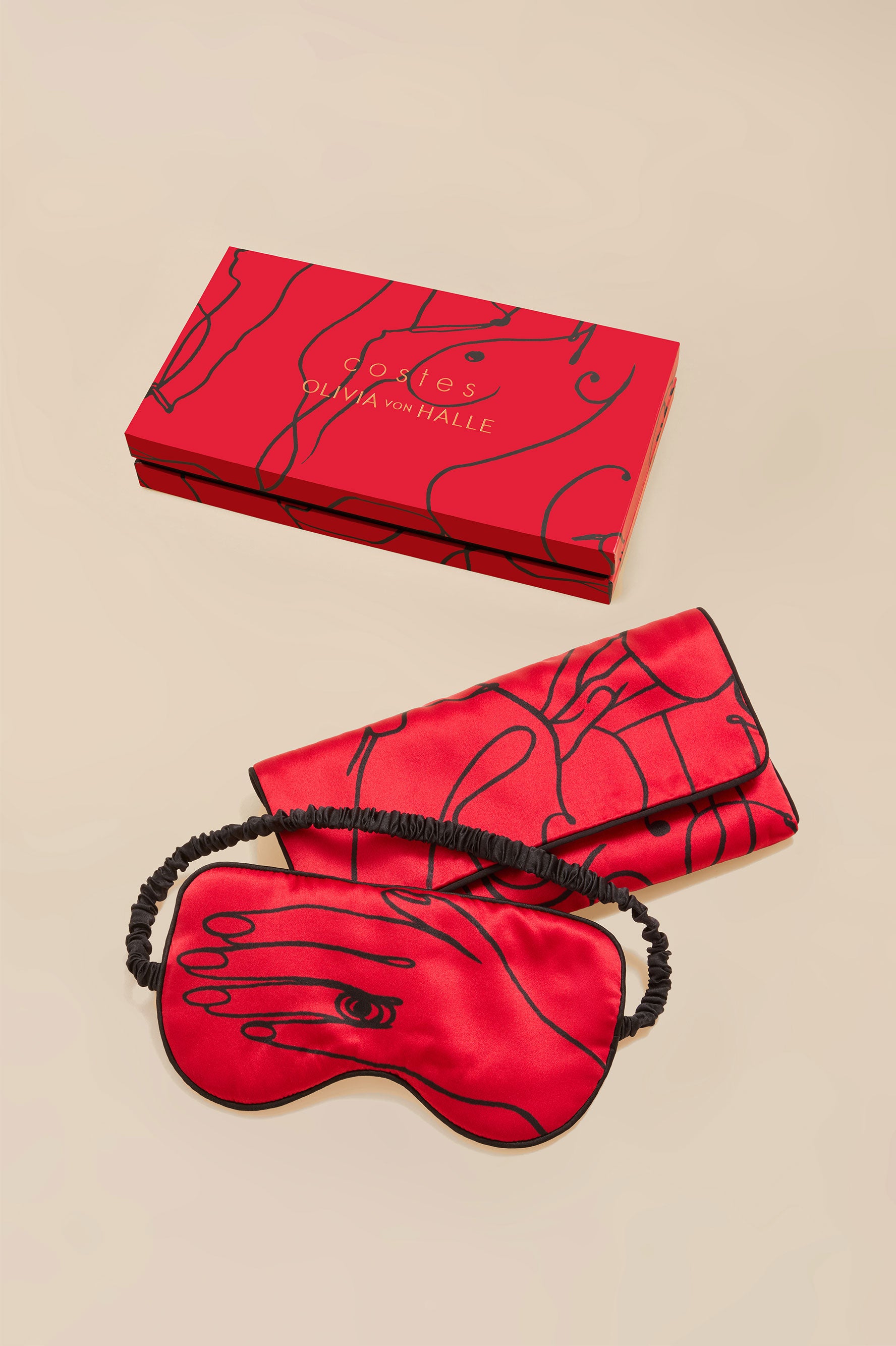 Audrey Costes Red Figures Eye Mask in Silk Satin