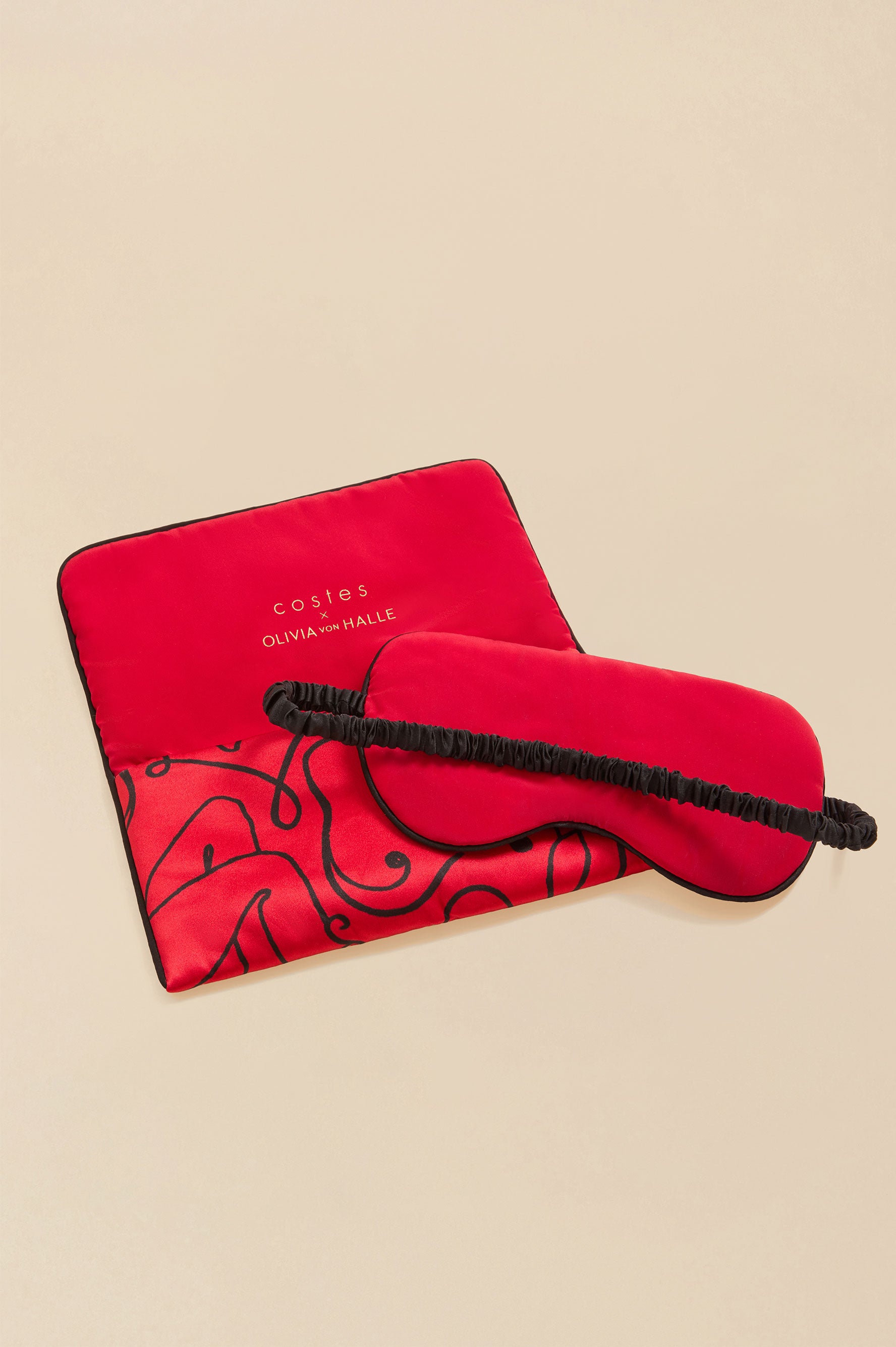 Audrey Costes Red Figures Eye Mask in Silk Satin