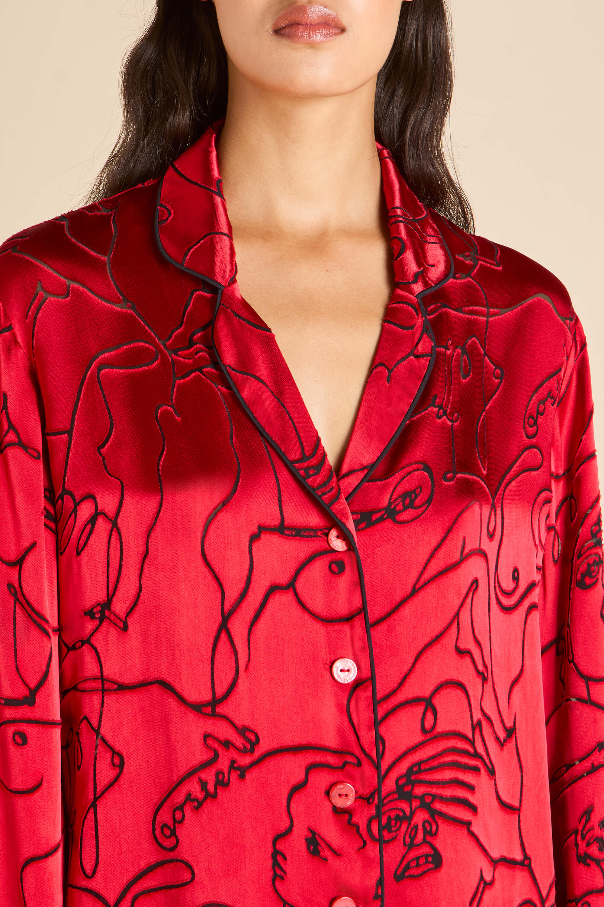 lila liaisons red figures pyjamas in silk devoré 