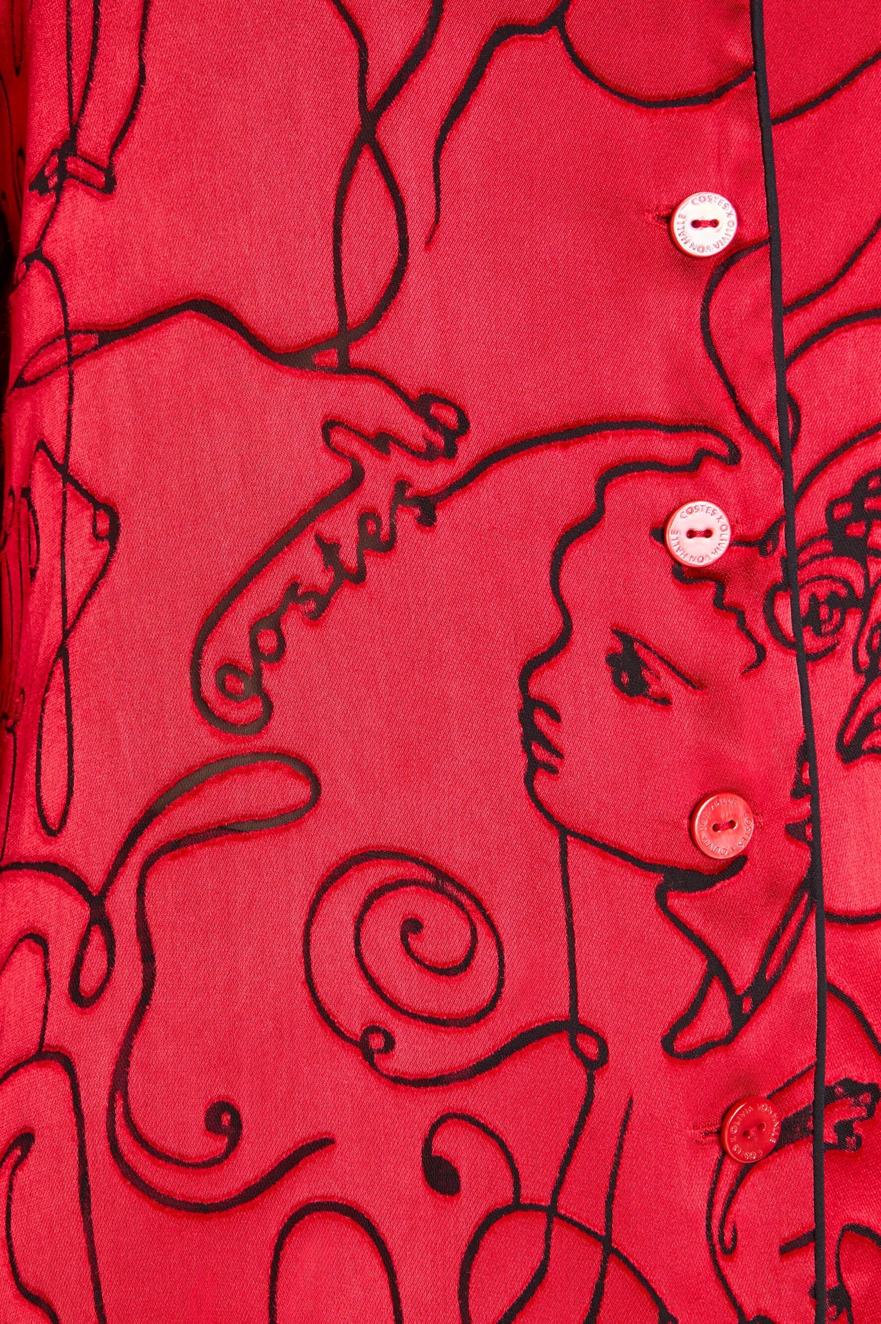 Lila Liaisons Red Figures Pajamas in Silk Devoré