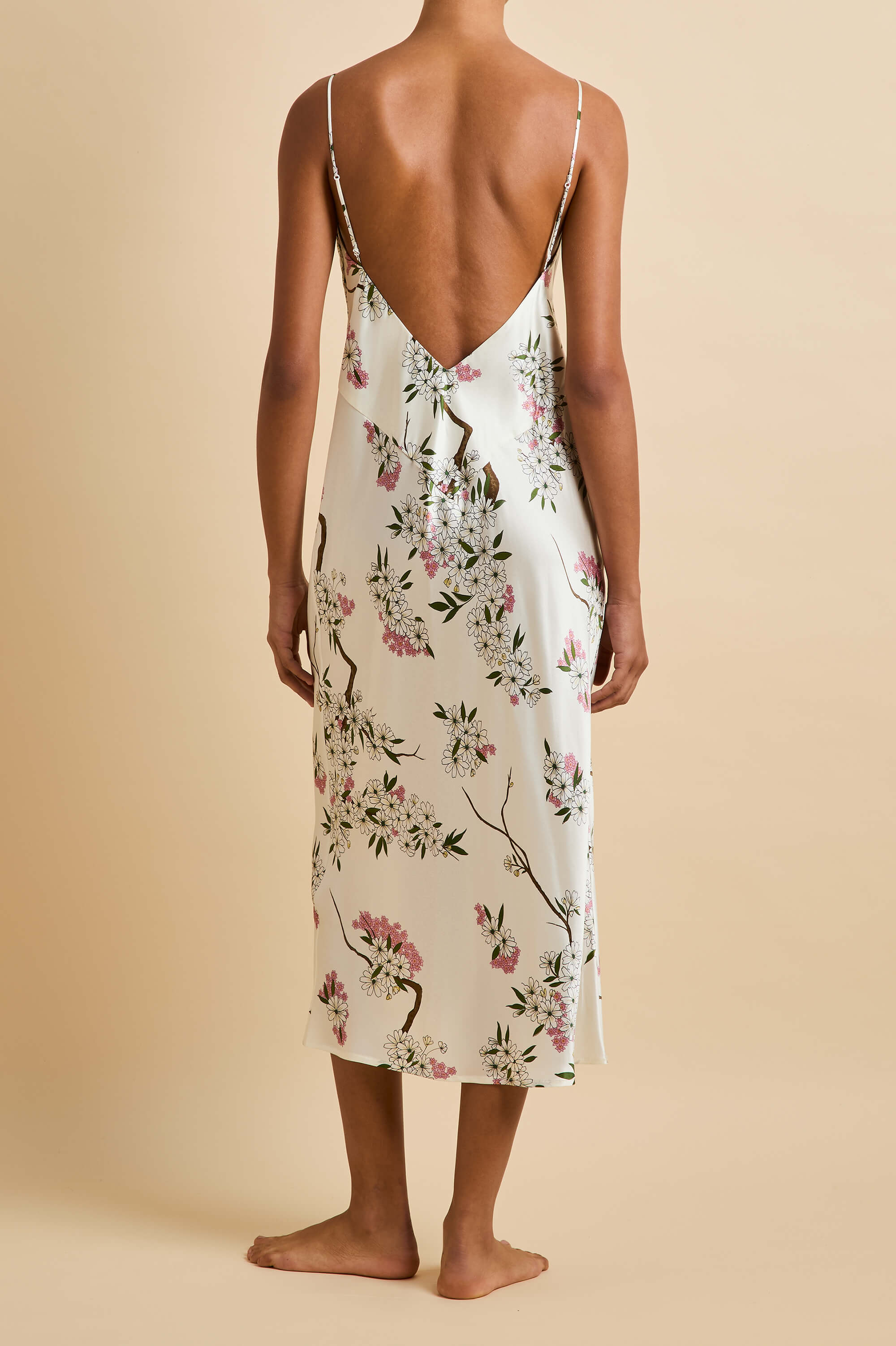 Ilse Ana Ivory Blossom Slip Dress in Silk Satin