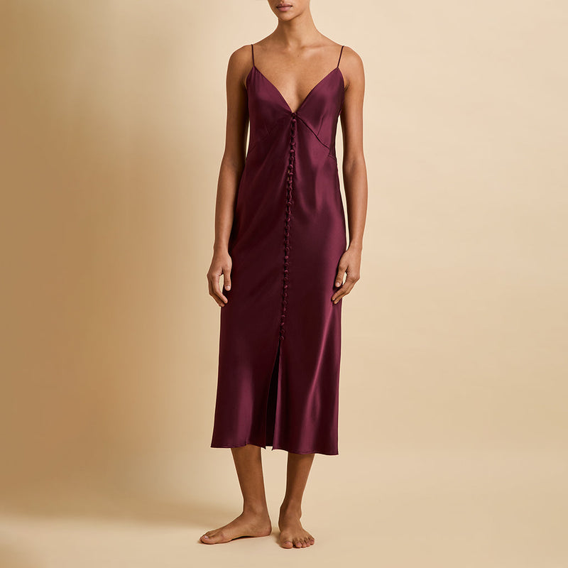Ilse Burgundy Slip Dress in Silk Satin