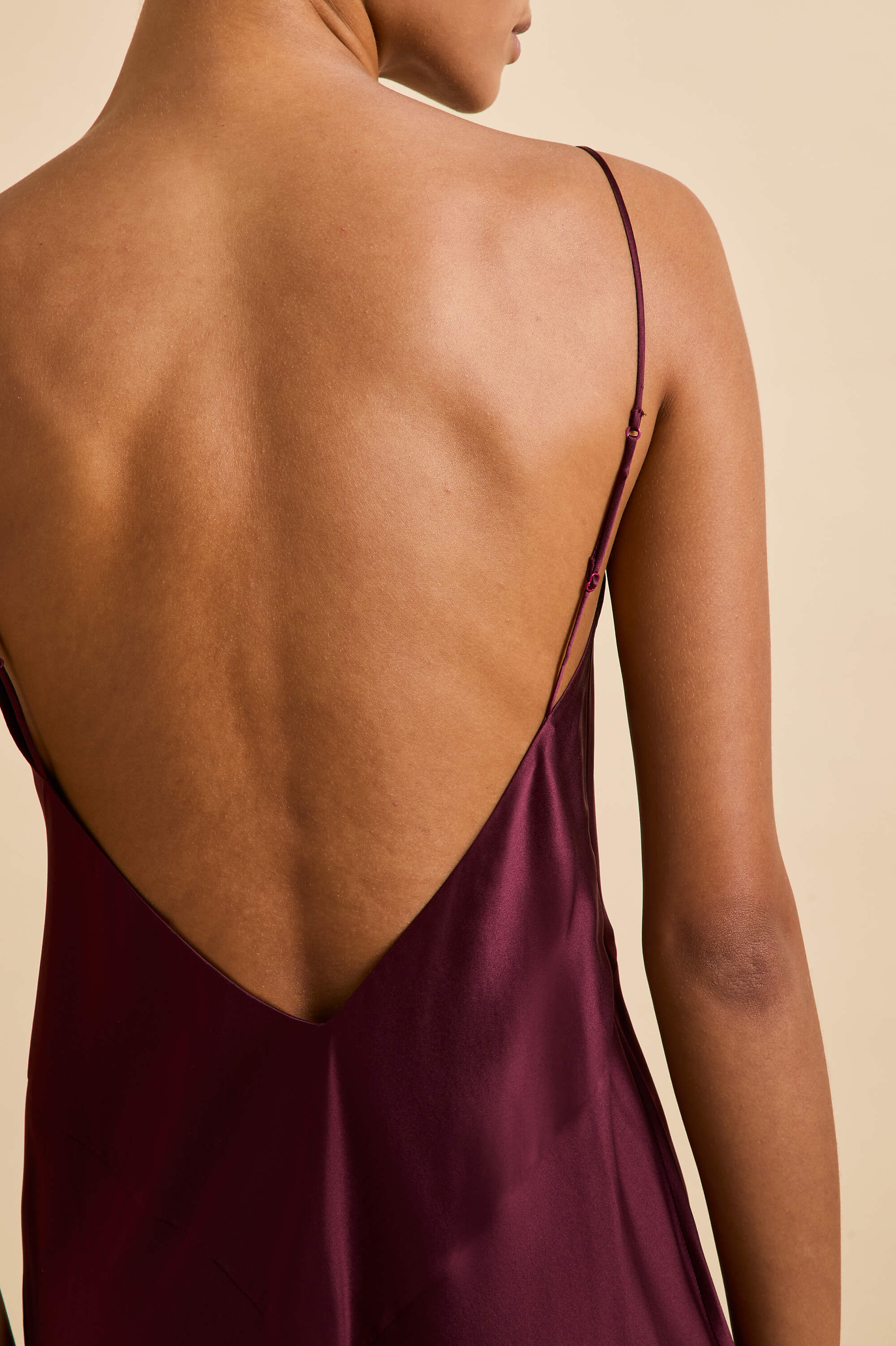Ilse Burgundy Slip Dress in Silk Satin |Olivia von Halle