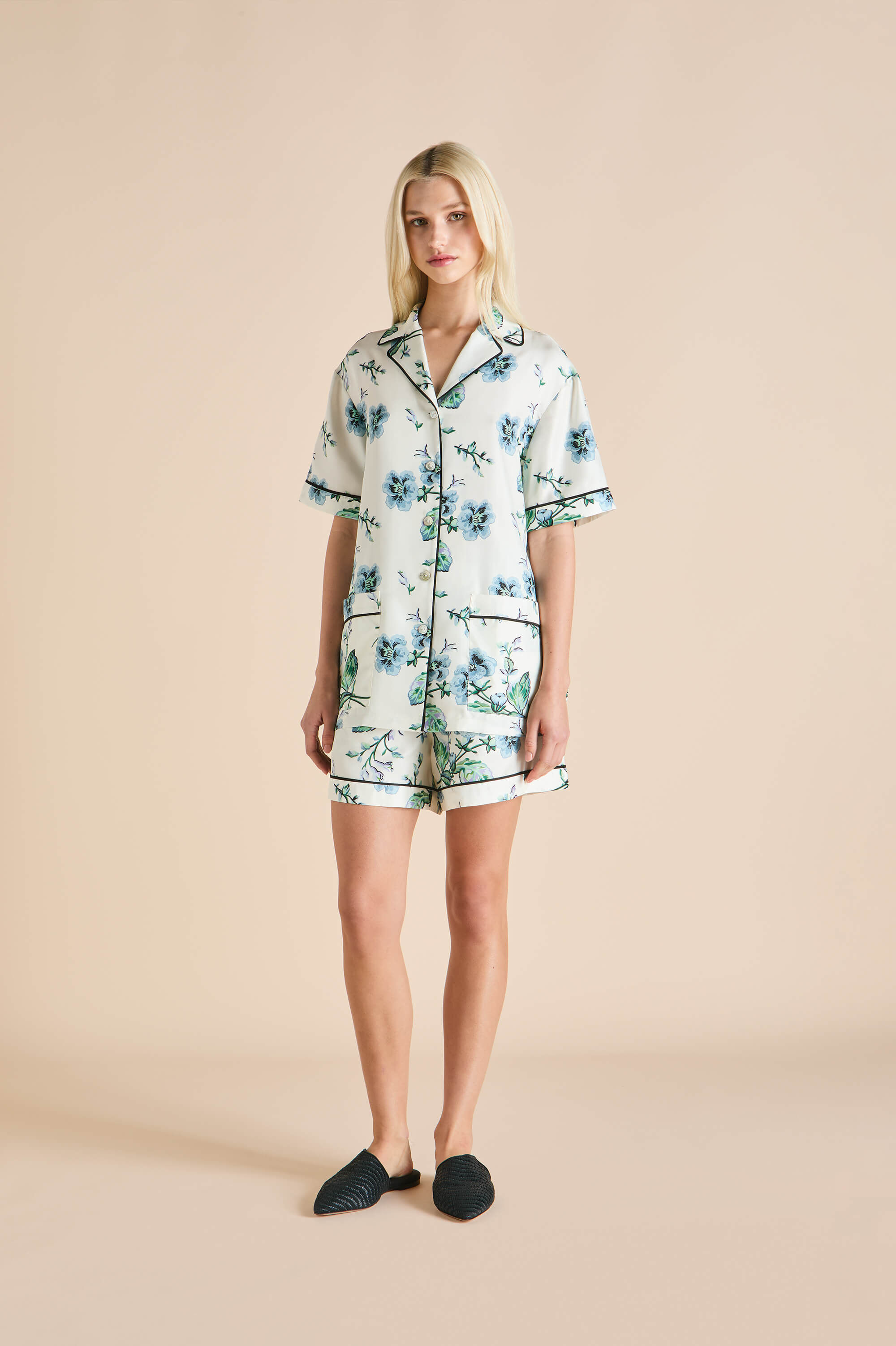 Ingo Caldwell Ivory Floral Pyjamas in Silk Twill